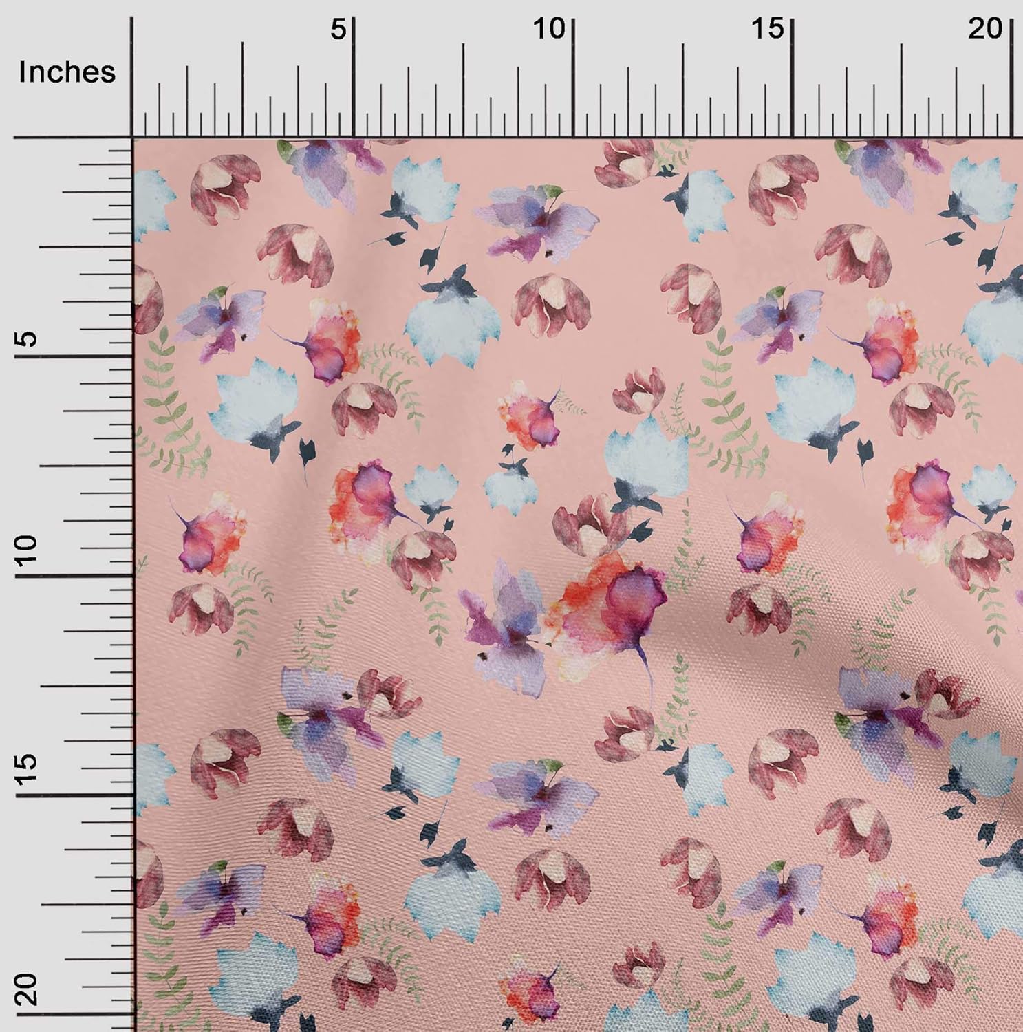 oneOone Polyester Spandex Sky Blue Fabric Flower & Leaves Watercolor Quilting Print Sewing Fabric by The Yard 56 Inche Wide