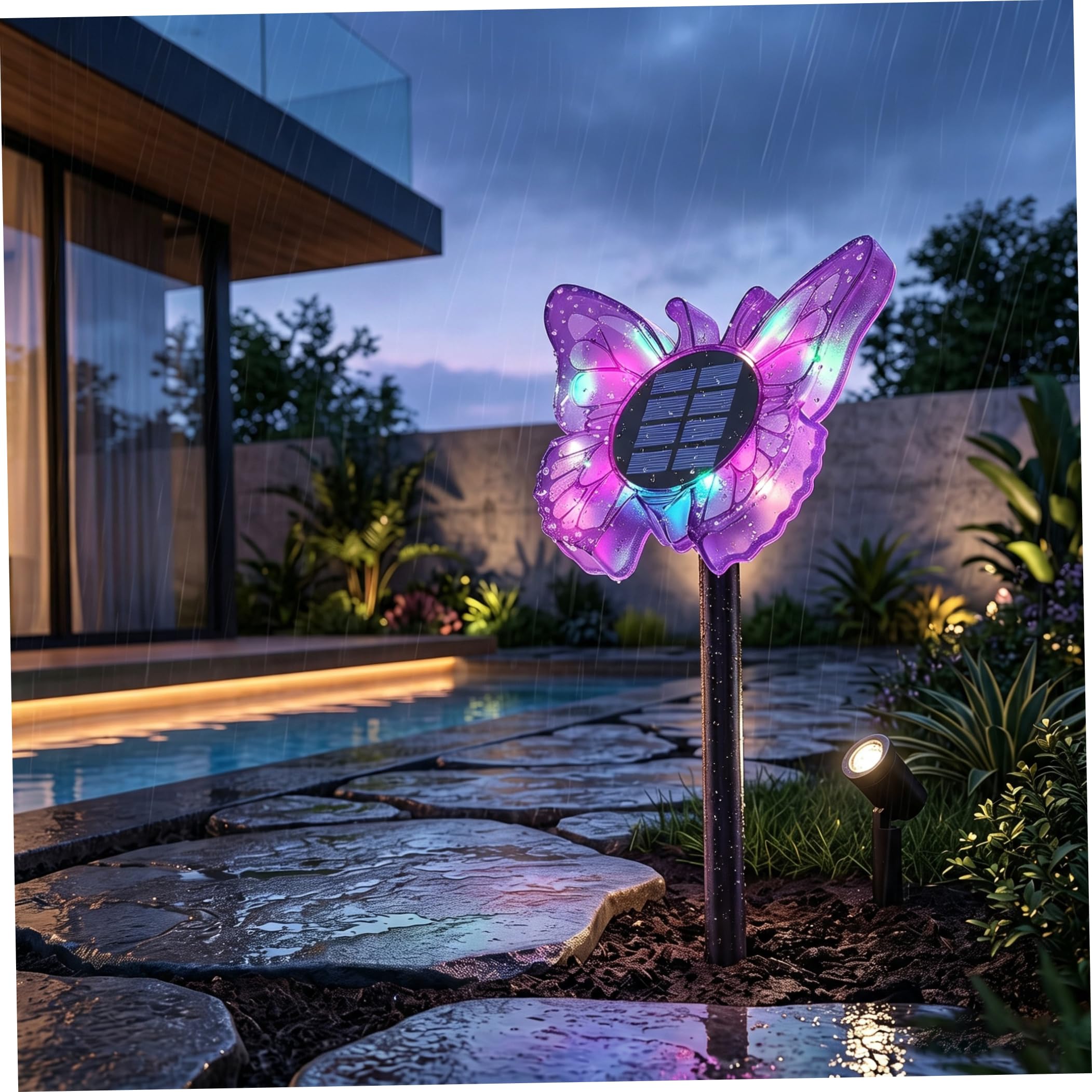 Luci solari da giardino per esterni, luci a farfalla con 2 angoli regolabili, viola