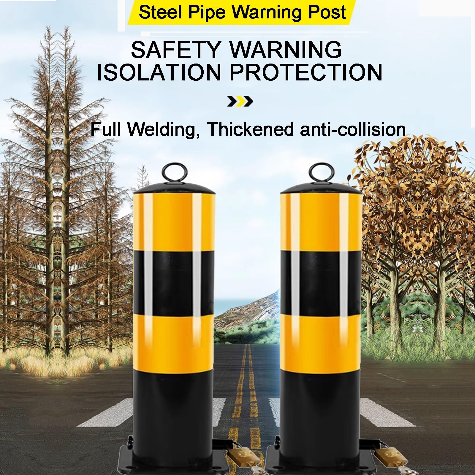 Borne de Verrouillage, Barriere Parking Colonne de Sécurité Routière Avertissement Hautement Réfléchissant, Barrières de Sécurité, Tuyau en Acier épaissi, Plus Résistant Aux Collisions