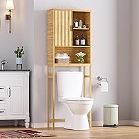 Vista 8 de MUPATER Armario de almacenamiento de bambú de 66.9 pulgadas, ahorro de espacio para baño, baño independiente sobre el inodoro con almacenamiento