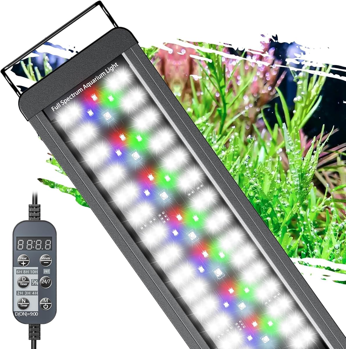 Pawfly 24W 24/7 Aquarium LED Light for 18" to 24" Tanks Extendable Fish Tank Light with Full Spectrum White Blue Red Green Lights with D/N Mode Single Color Effects Timer and Adjustable Brightness