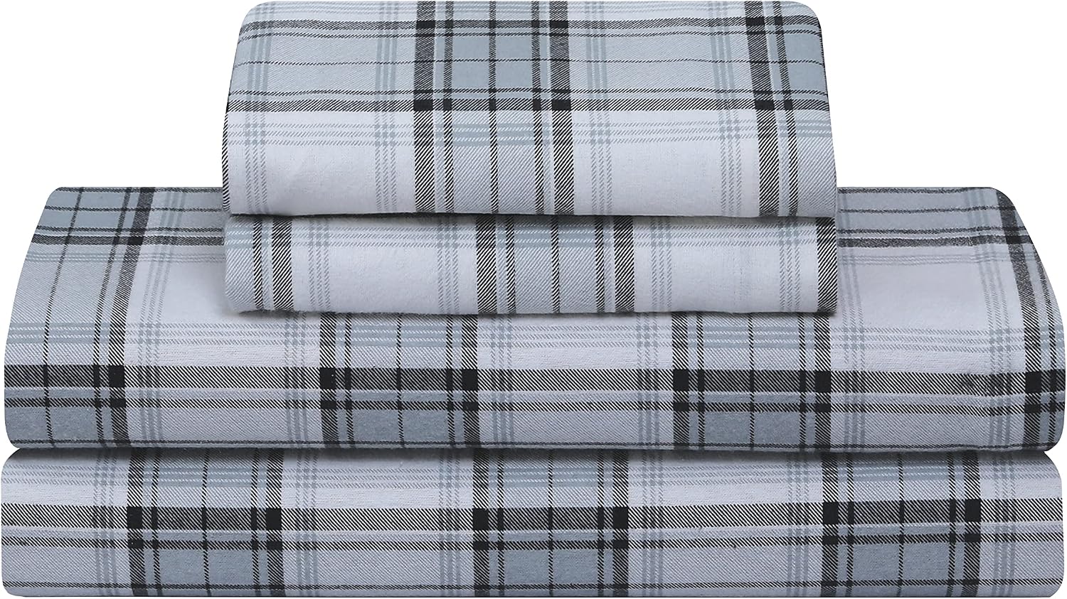 Feather & Stitch 100% Cotton Flannel King Sheets Set 4 Piece Bed Sheets Heavy Weight Bedding, Double Brushed for Extra Softness, 16" Deep Pocket 2 Pillowcases (Eden Plaid)