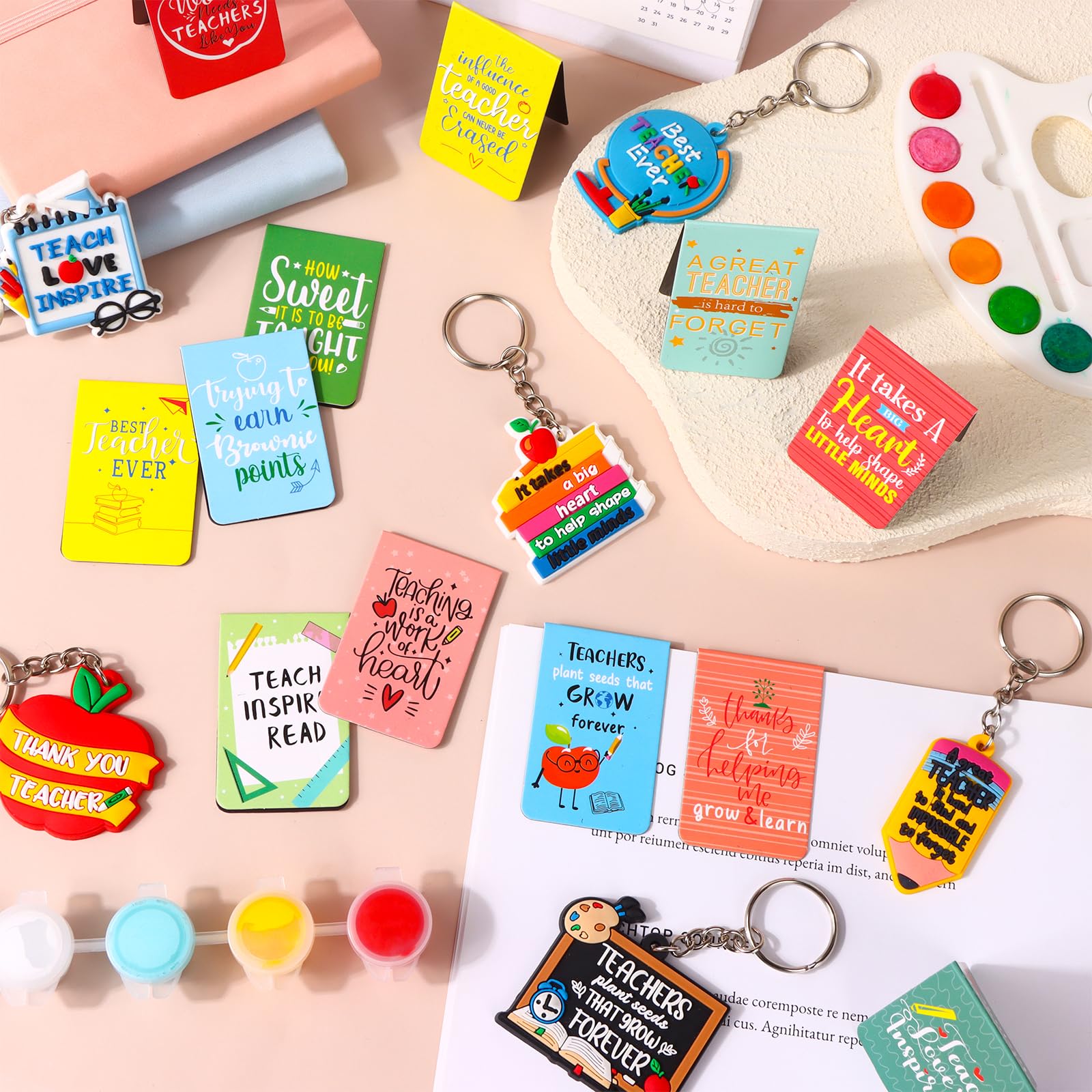 24 Pcs Teacher Appreciation Gift Bulk Include Magnetic Bookmarks Thank You Keychains Office Inspirational Gifts for Women Employee Appreciation Gift for Teacher Coworker School Volunteer - Image 4