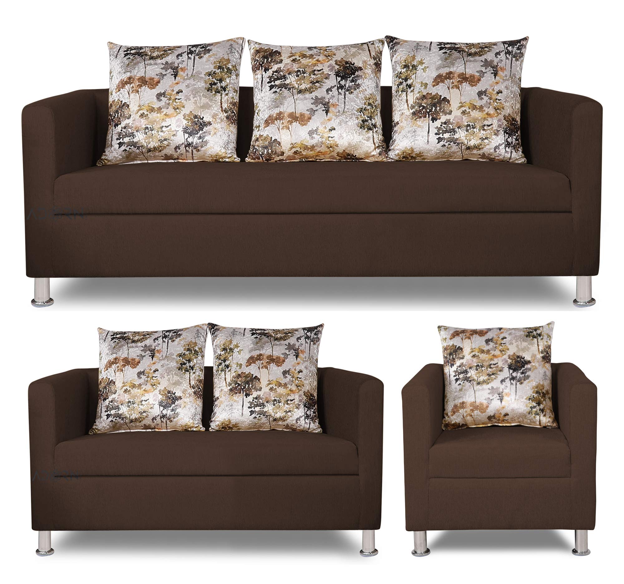 Adorn India Alita 3+2+1 Compact 6 Seater Sofa Set (Brown, Wood)
