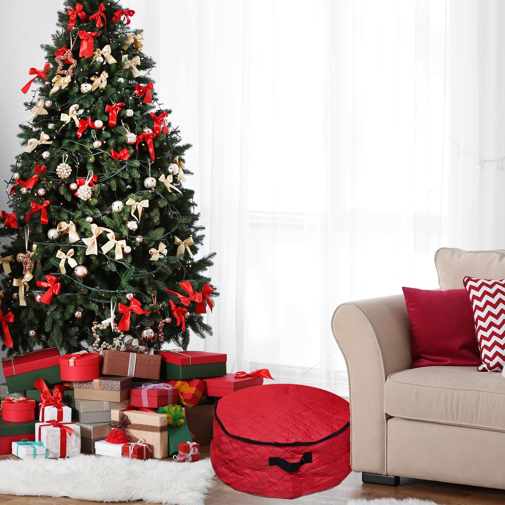 Northlight 2 in 1 Quilted Red Zip Up Christmas Garland and Wreath Storage Bag