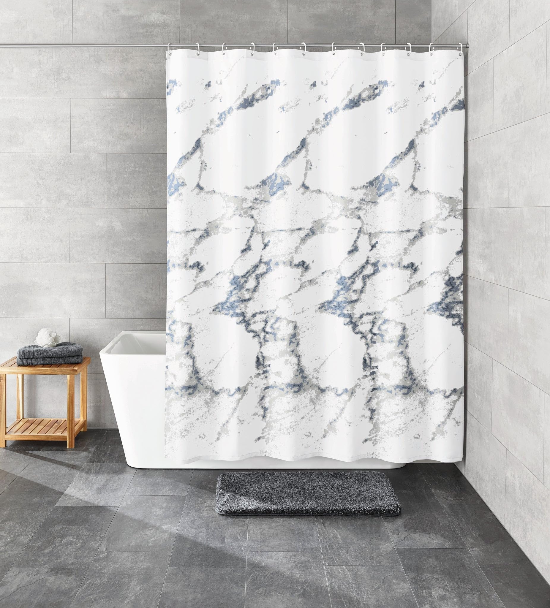 Kleine Wolke Duschvorhang Textil Marble Anthrazit 240 x 180 cm | OEKO-TEX zertifiziert, wasserabweisend, verstärkte Ösen, mit Beschwerungsband, weiches Textilgewebe, maschinenwaschbar