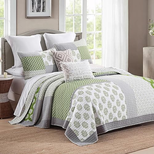 Miniatura 10 de KALOOLA Colcha tamaño Queen 100 algodón tamaño Queen juego de ropa de cama de retazos florales azules y blancos edredón de cama Queen edredón