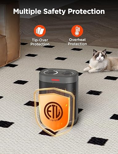 Miniatura 4 de Calentadores eléctricos de 1500 W para uso en interiores, calentador de espacio pequeño con termostato ajustable, 900 W1500 W, calentador portátil