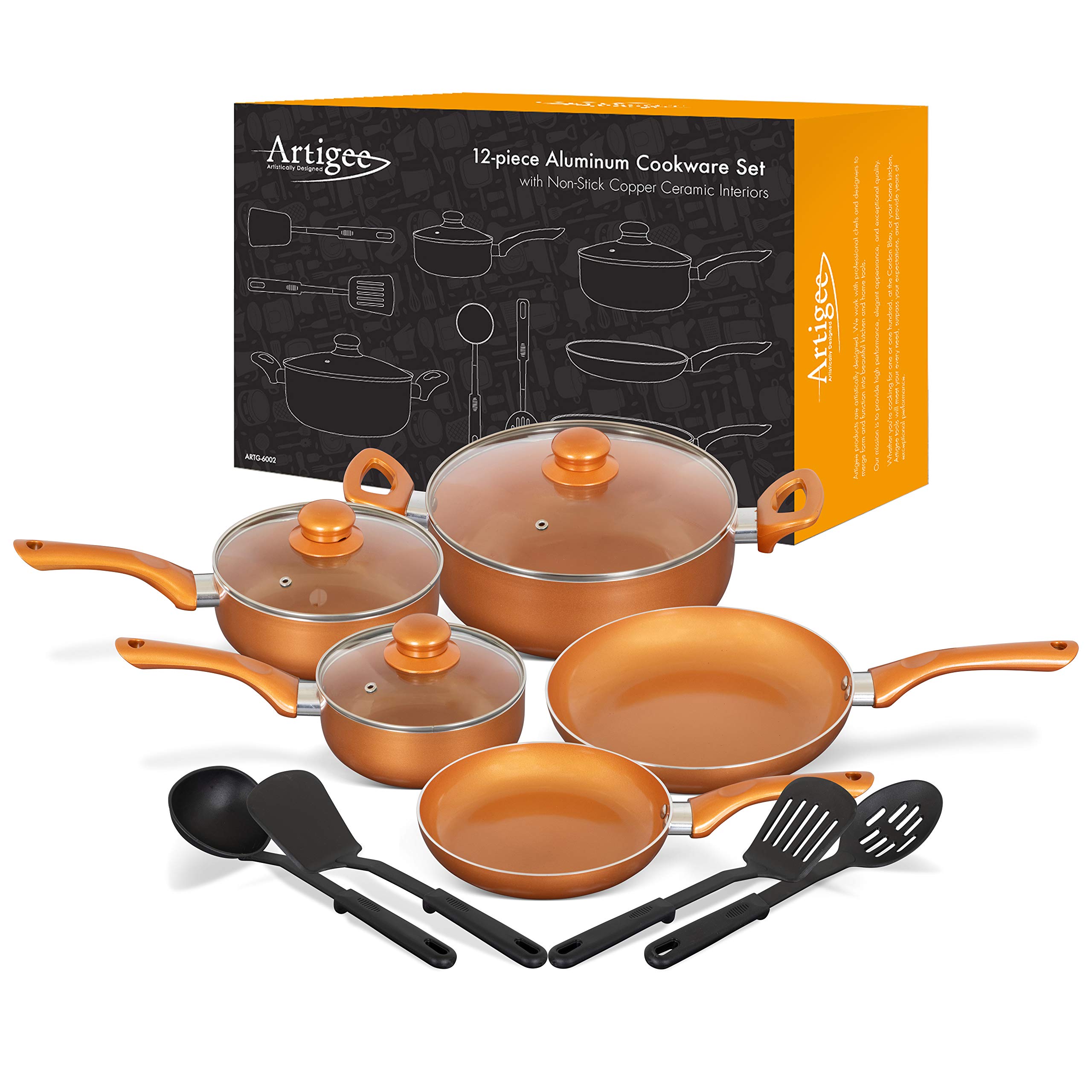 Buy Artigee Copper Cookware Set NonStick Ceramic Coated, Perfect for