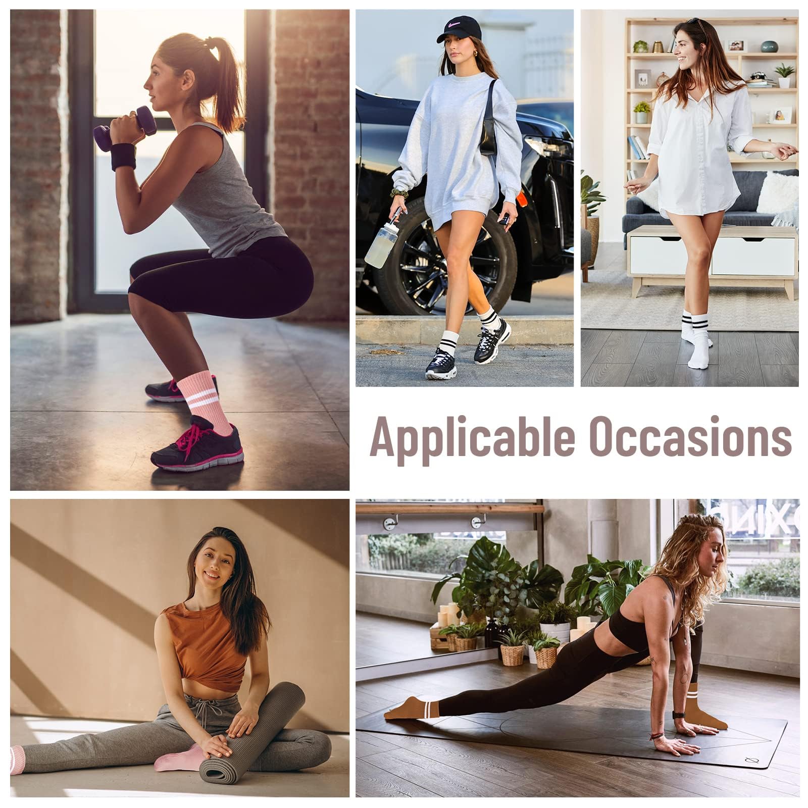 Calzini antiscivolo da donna, per pilates, yoga, 3 paia di calzini antiscivolo per allenamenti di balletto, nero, bianco, grigio, Nero/Bianco/Grigio, 3 paia, taglia unica