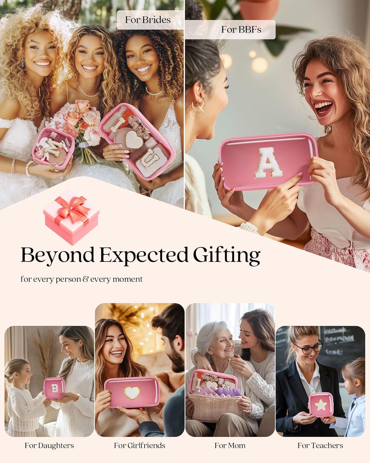 Pocmimut メイクアップバッグ、パーソナライズされた旅行用トイレタリーバッグ、トレンディなもの A-Z トゥイーン&amp;テ