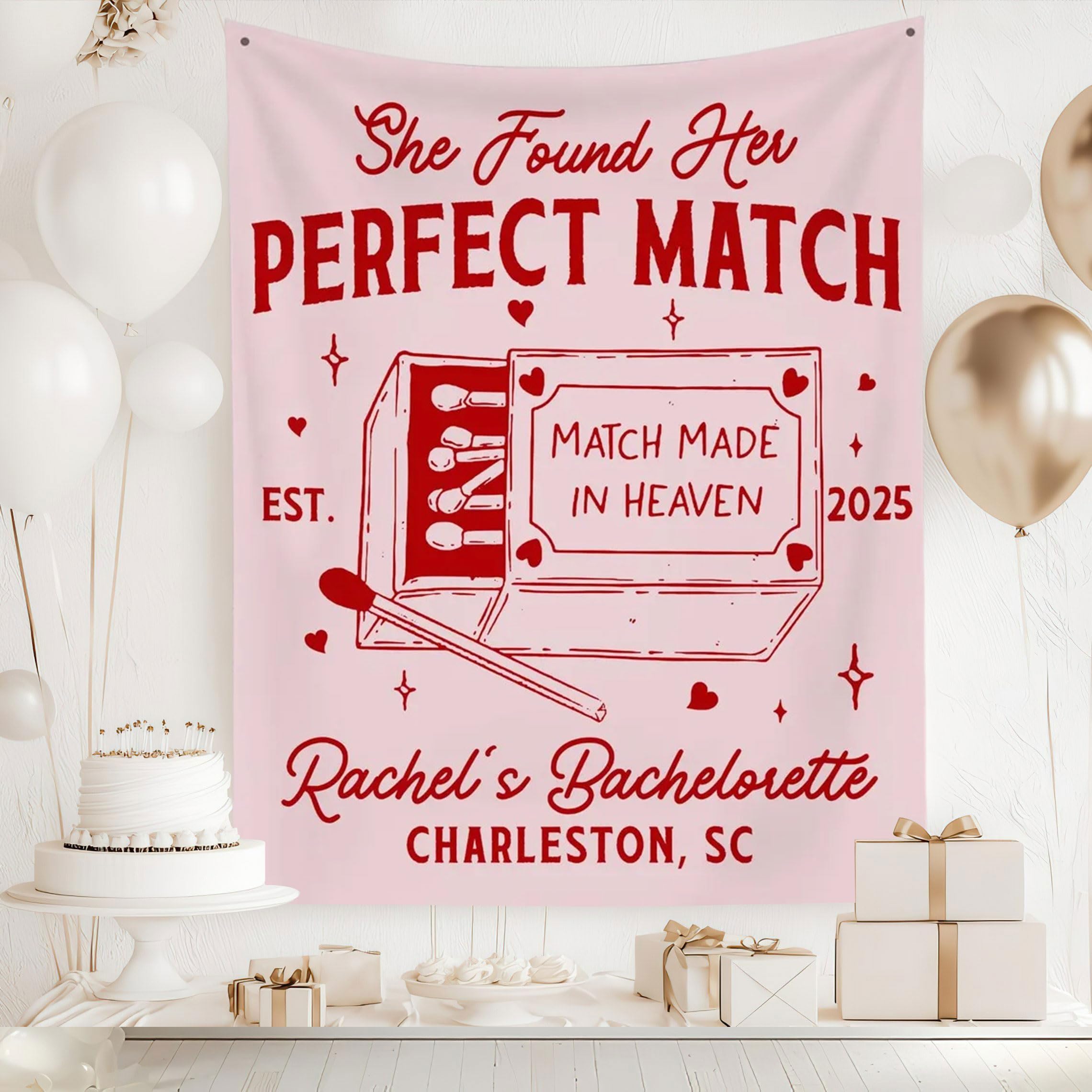 Perfect Match Bachelorette Backdrop - Valentine Bridal Shower Decorations - Match Made in Heaven Bachelorette Backdrop - She Found Her Perfect Match