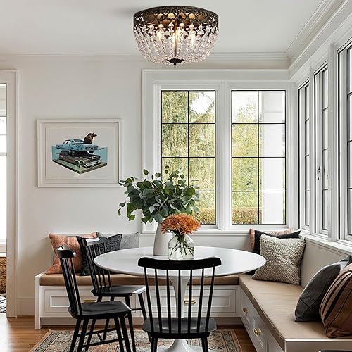 Miniatura 7 de Maxax Lámpara de techo vintage de 15 pulgadas, 4 luces de cristal de bronce empotrado, lámpara de techo antigua para sala de estar, dormitorio,