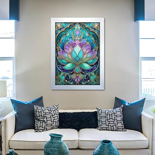 Miniatura 2 de Rompecabezas de flores de loto de vidrieras para adultos de 1000 piezas, rompecabezas floral de loto con mandala vintage, hermoso rompecabezas duro