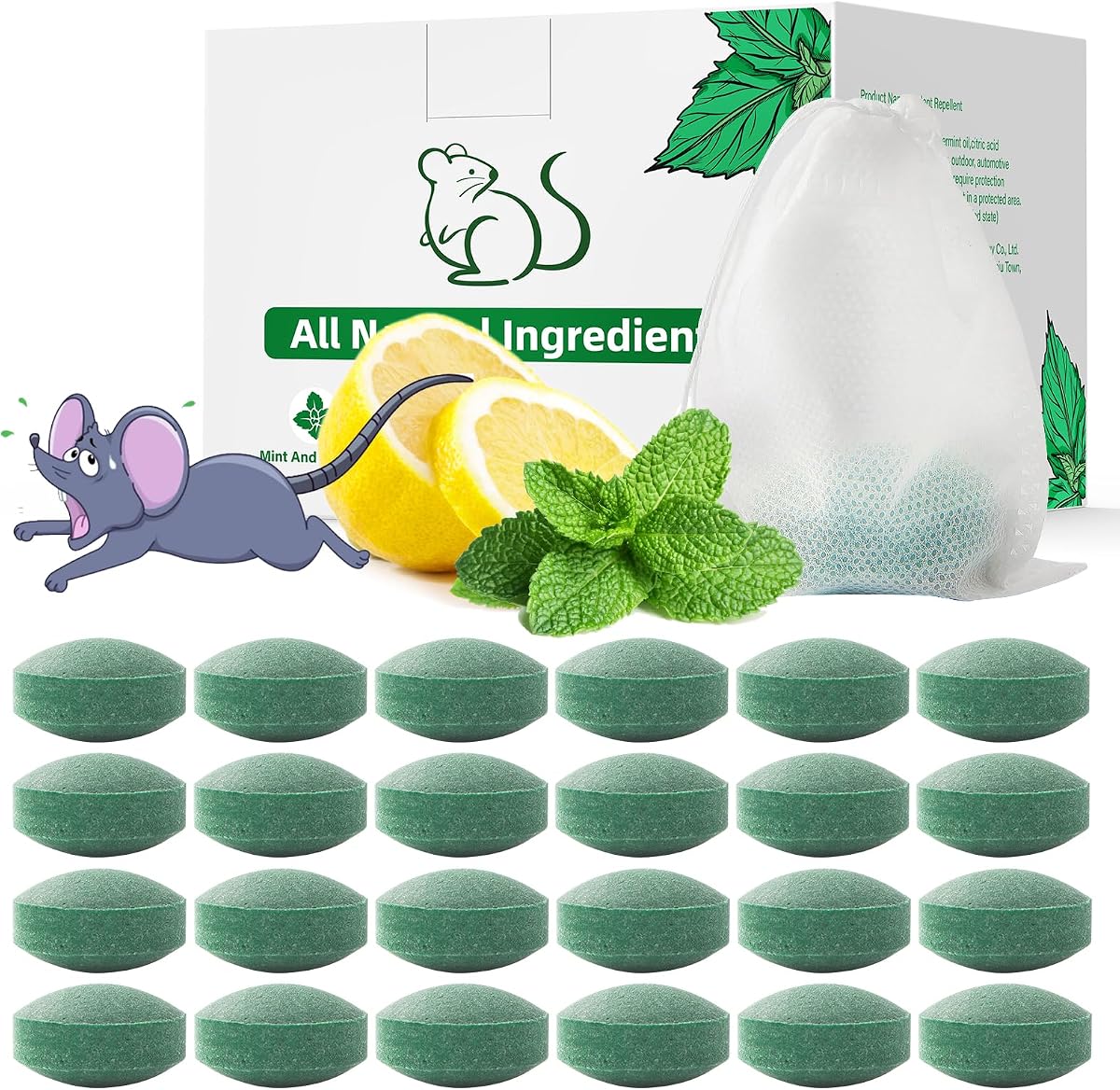 Pest Rodent Repellent, 24 Pack Peppermint Oil Repellent for Mouse Rats Spider Roach Ant Squirrel Pest Control Indoor & Outdoor, Natural Mice Deterrent Replace Trap Poisoning Family & Pet Safe Green
