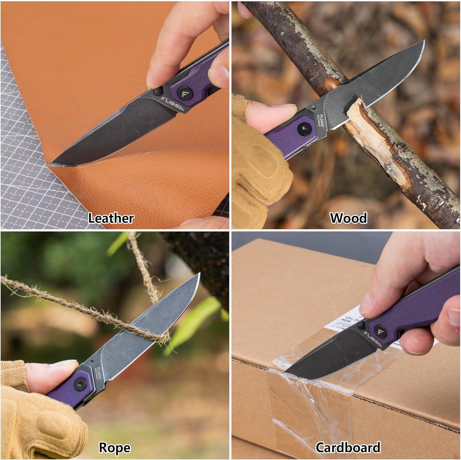 FLISSA Pocket Knife, Folding Knife with 3.2" 8Cr13MoV Blade, G10 Handle, Removable Pocket Clip, Lightweight for Camping, EDC, Hiking, Daily Use(Purple)