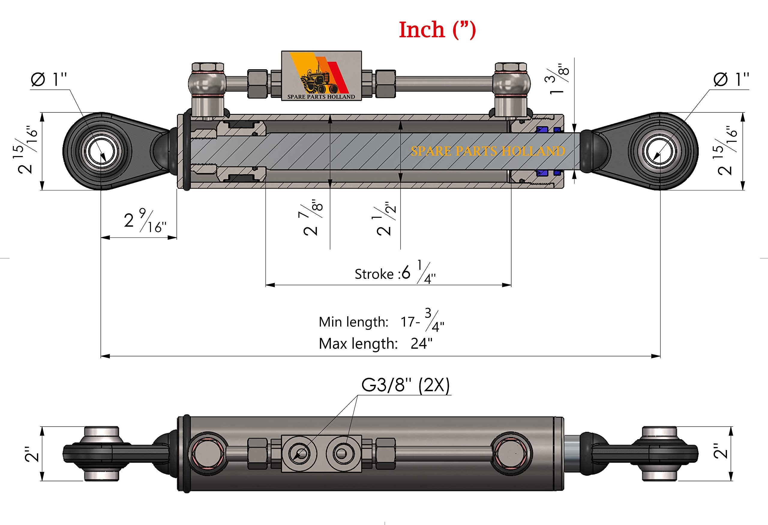 Terzo punto idraulico per trattore CAT 2-2 450-610mm completo di tubi e nippli