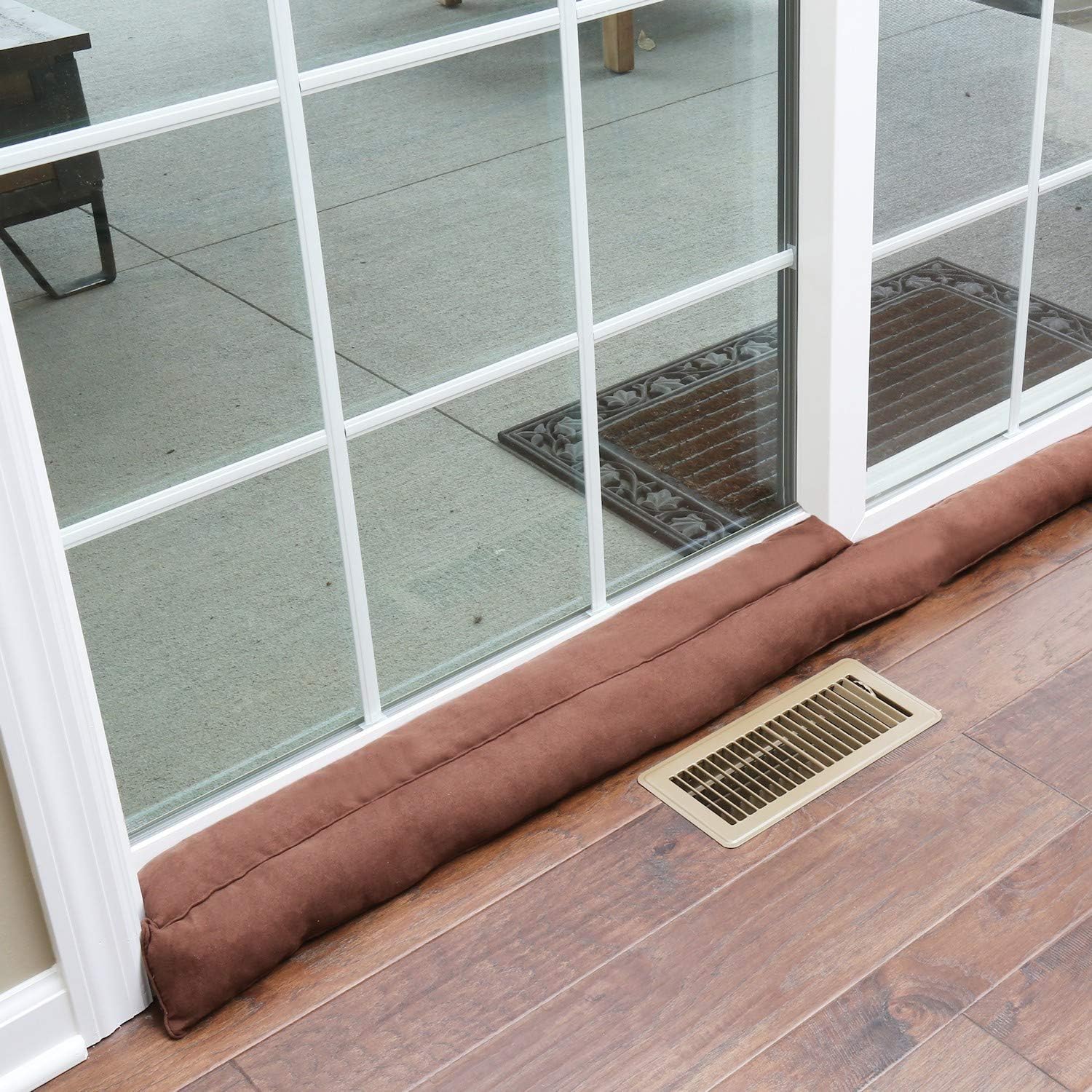 HOME DISTRICT Sliding Door Draft Stopper - Glass Door Draft Blocker, Patio Under Door Draft Stopper, Door Air Blocker Draft Dodger Approx. 71" Long - Chocolate