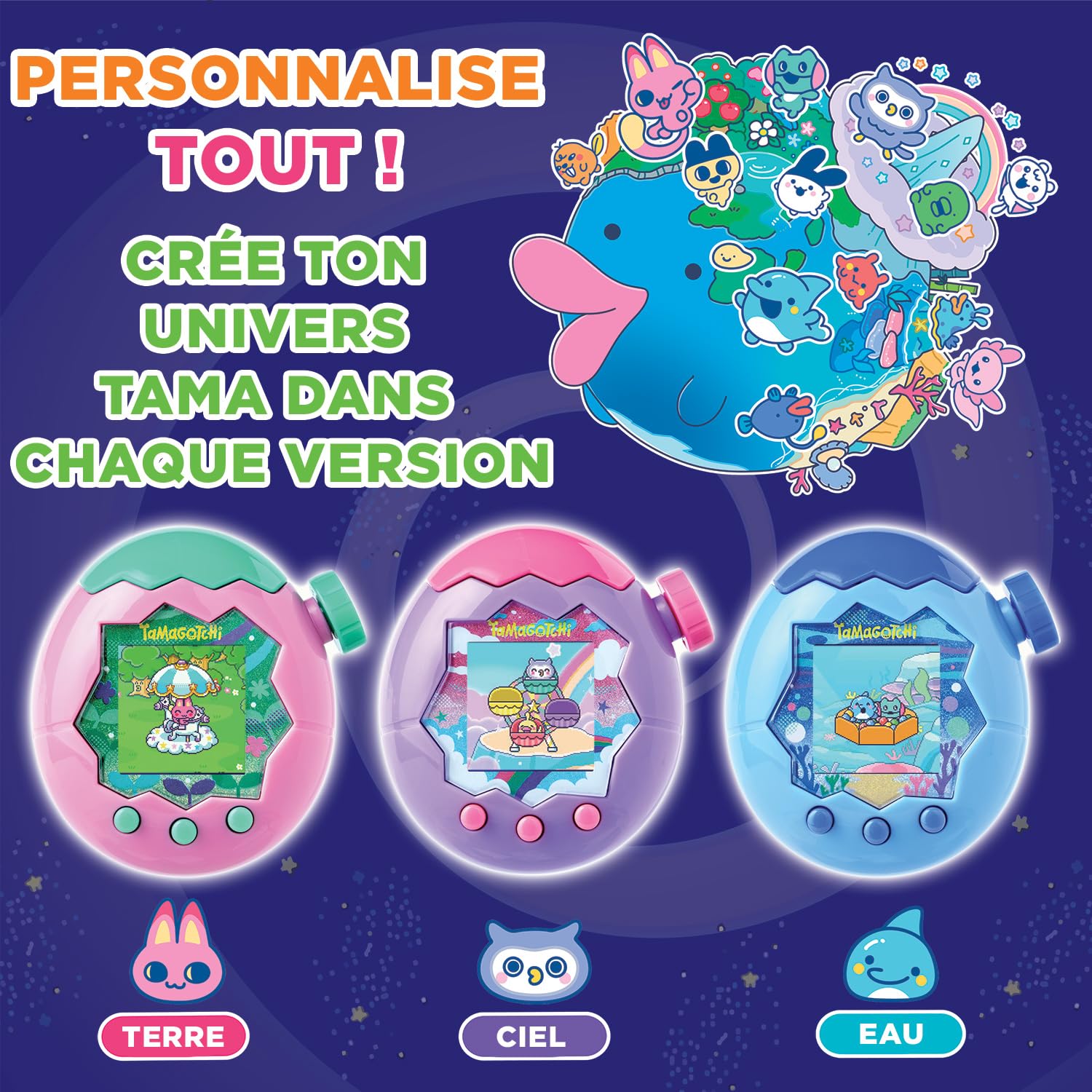 Bandai - Tamagotchi Paradise Ciel - Animal Virtuel à élever - Tamagotchi avec molette de Zoom - Jouet Interactif en français - Modèle Ciel Violet et Rose - Jouet Enfant 6 Ans et + - 43423 - 5