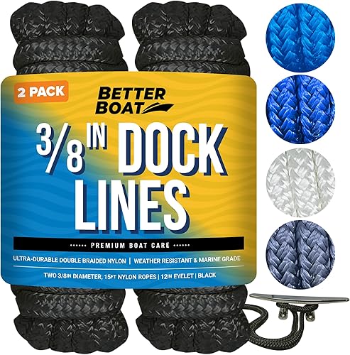 Miniatura 17 de Líneas de muelle para barcos de 1/2 pulgada x 25 pies, paquete de 2 cuerdas de nailon trenzado doble con bucle de 12 pulgadas, línea de amarre