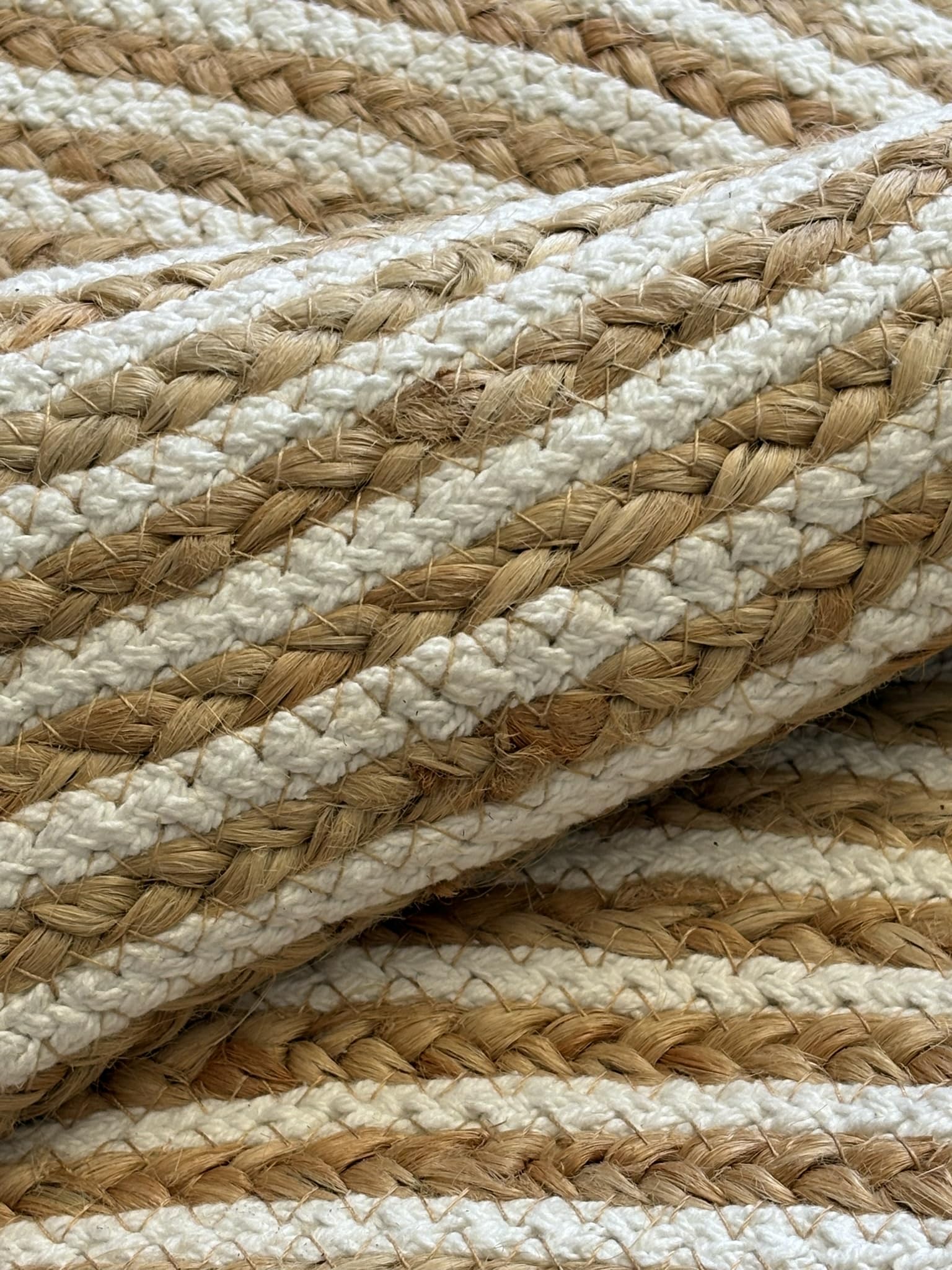Tapis rond 100 % jute naturelle tressé, style nordique, pour salon, chambre, entrée, terrasse, véranda (blanc, jute, 110 cm de diamètre)