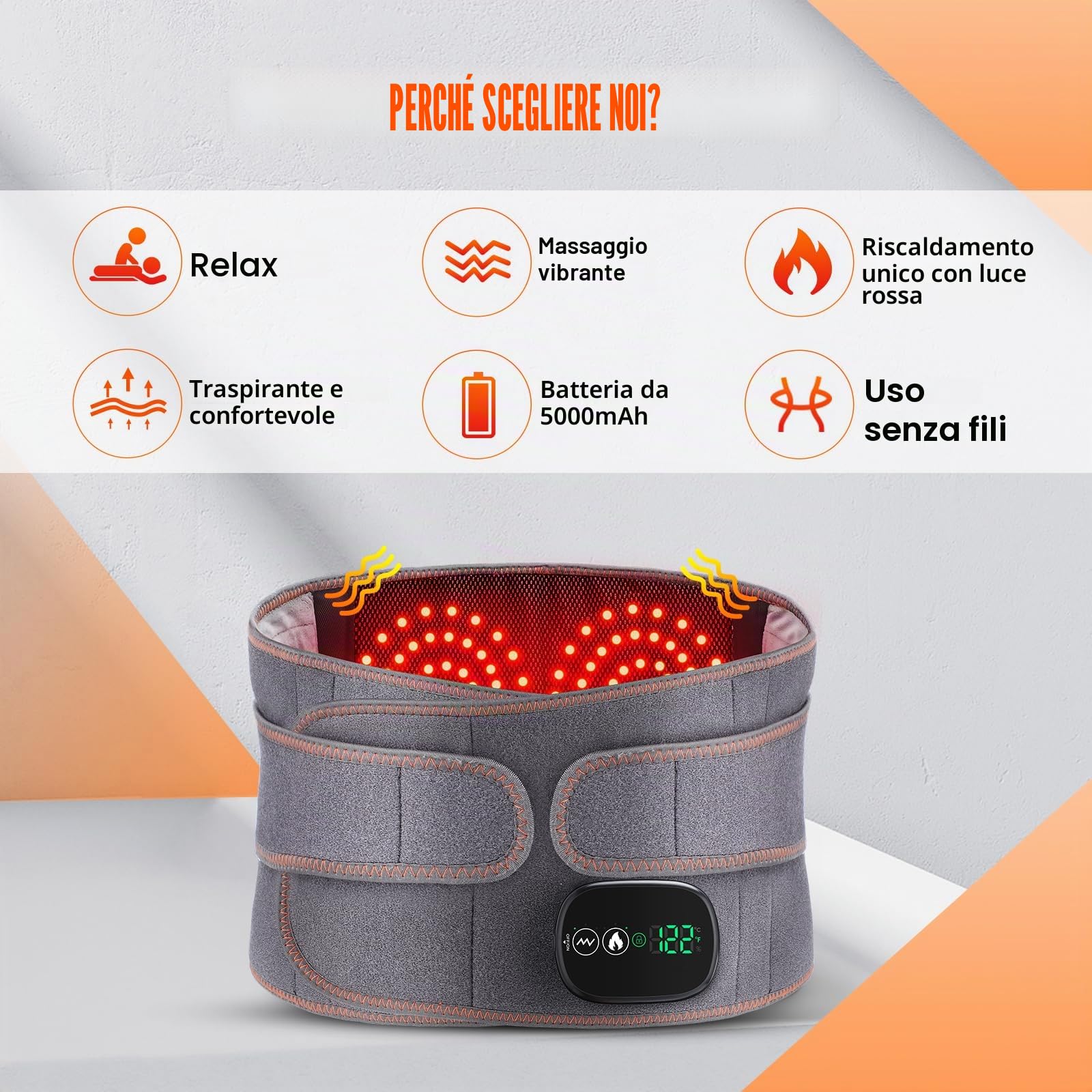 Tendina Di Riscaldamento Elettrico Per La Vita, Cintura Riscaldante Senza Fili Per Il Dorso Con 3 Modalità Di Riscaldamento E Massaggio, Schermo Touch, Per L'addome Con Batteria Ricaricabile 5000mAh