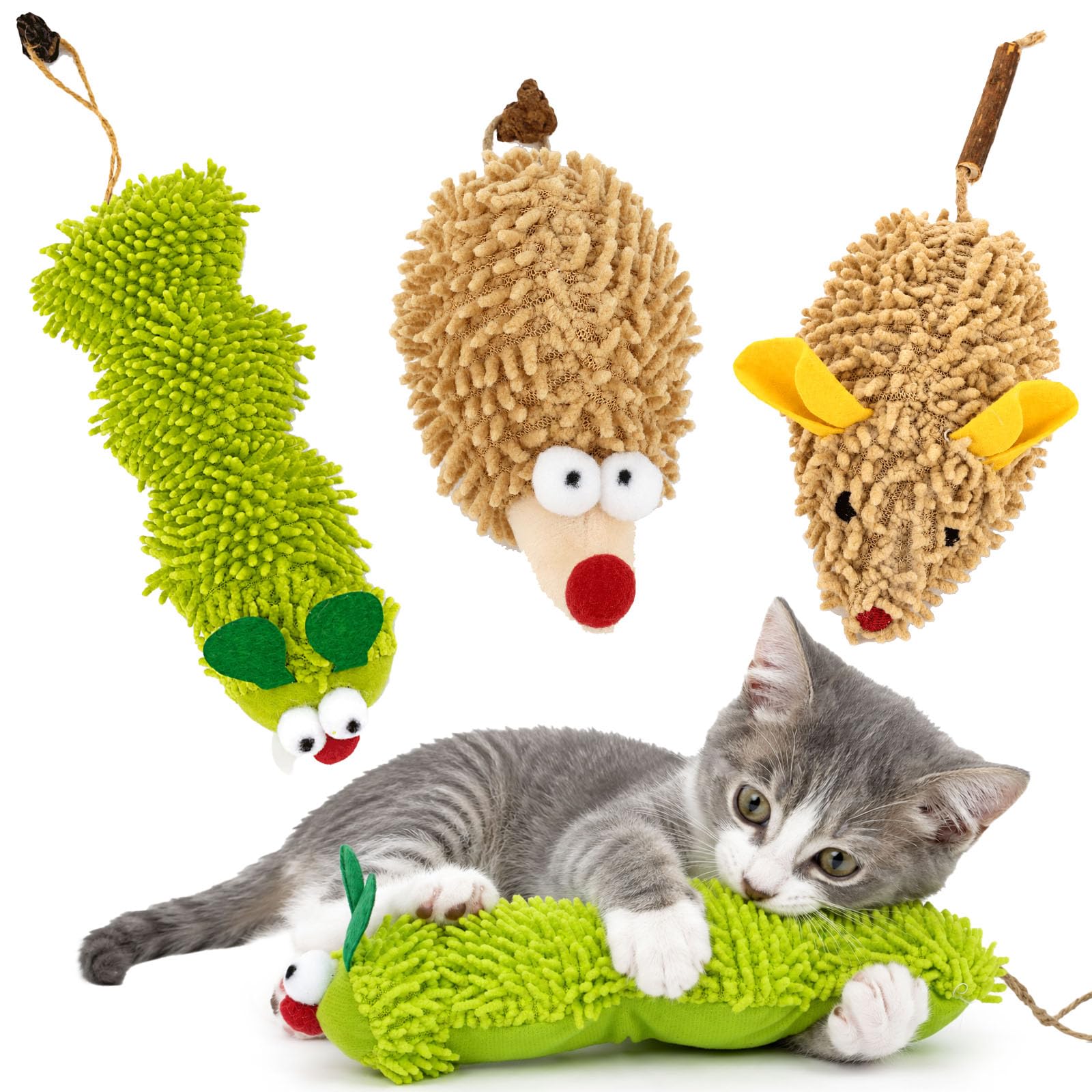 3 Pcs Interactive Plush Cat Toys Catnip Toys for Indoor Adult Kittens