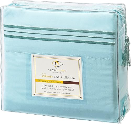 Miniatura 6 de Clara Clark Juego de sábanas de microfibra de doble cepillado, con 2 fundas de almohada, tamaño Queen, color azul marino