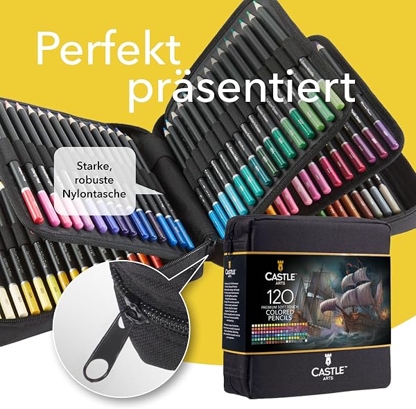 Castle Art Supplies 120 Buntstifte Set | Hochwertige Farbminen mit weichem Kern für erfahrene Künstler, Profi- und Farbkünstler | In übersichtlichem, robustem Reißverschlussetui - 2