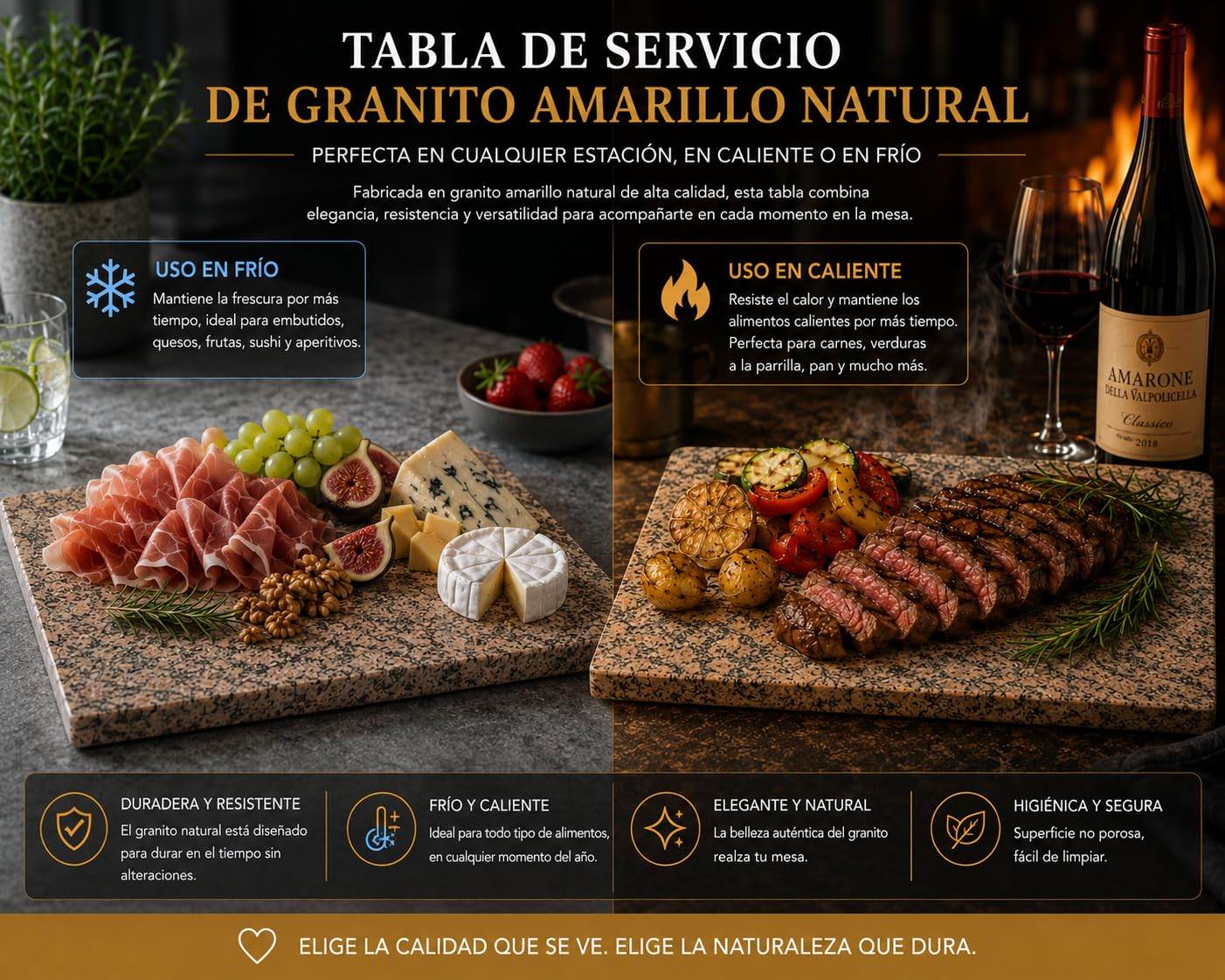 Tabla de cortar de granito, 40 x 30 cm, piedra natural maciza, tabla para carne y queso, bandeja para servir aperitivos, fabricada en Italia Kalu Creations