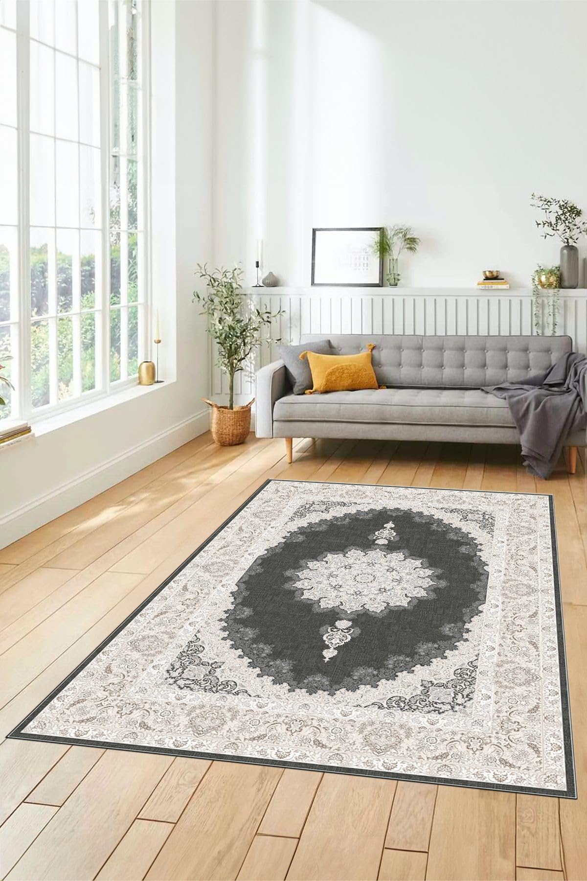 Evdeya Dijital Kaymaz Yıkanabilir Göbekli Klasik Desen Mutfak Salon Halısı KLASİK-03, Vizon, 100 x 300