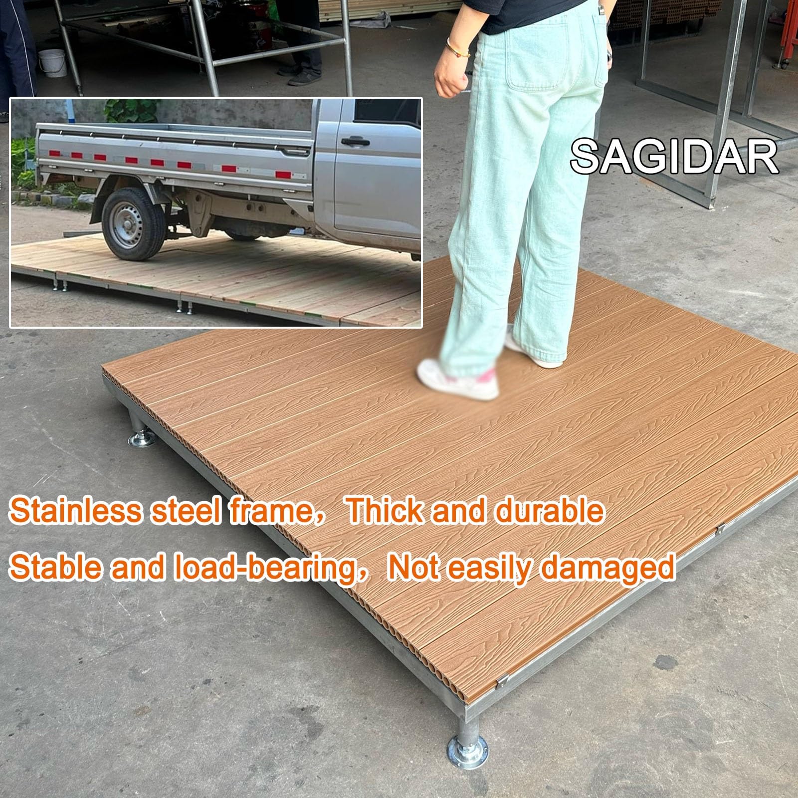 84x84cm Piattaforma Da Patio In Legno Composito Regolabile In Altezza