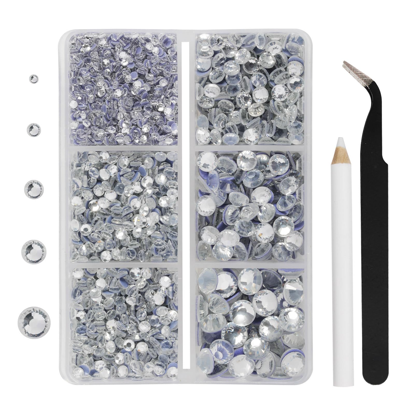 Hotfix Rhinestones 3960pcs, White Rhinestone for Clothes, Hot Fix Crystals Rhinestones with Tweezers and Wax Pencil Kit,Mixed 5 Sizes, SS6-SS30,