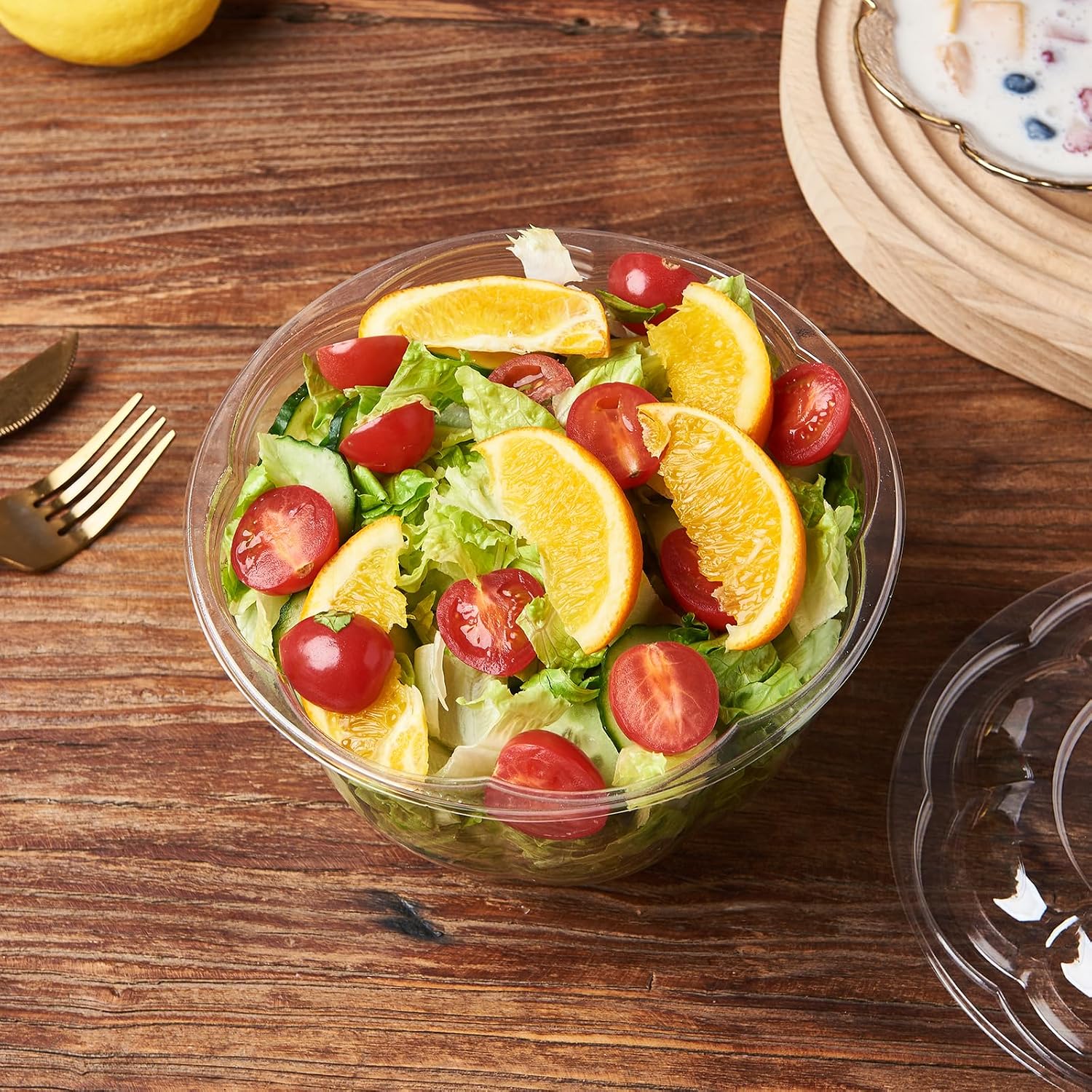 CIAO! 48 oz Clear PET Fruit and Salad Bowl with Rose Dome Lid (150/case)