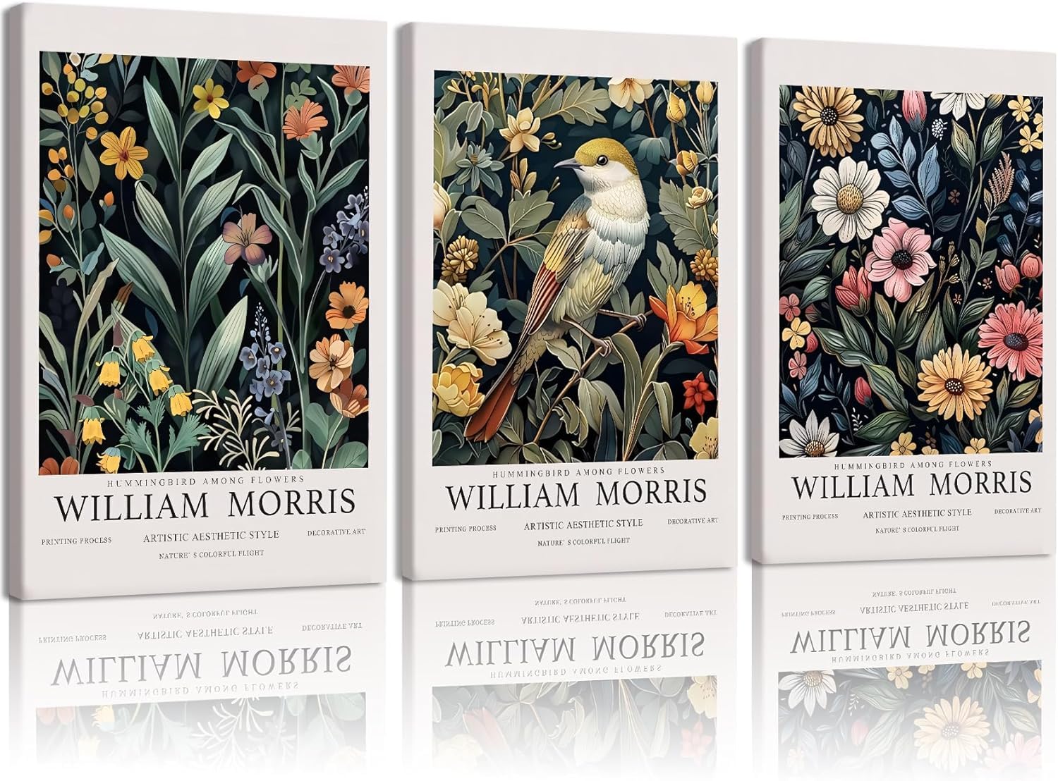 lianyibo 3 Pcs William Morris Style Canvas Wall Art Vintage Floral and Bird Picture Prints Poster for Living Room Bedroom Decor(40x60x3/Frameless)