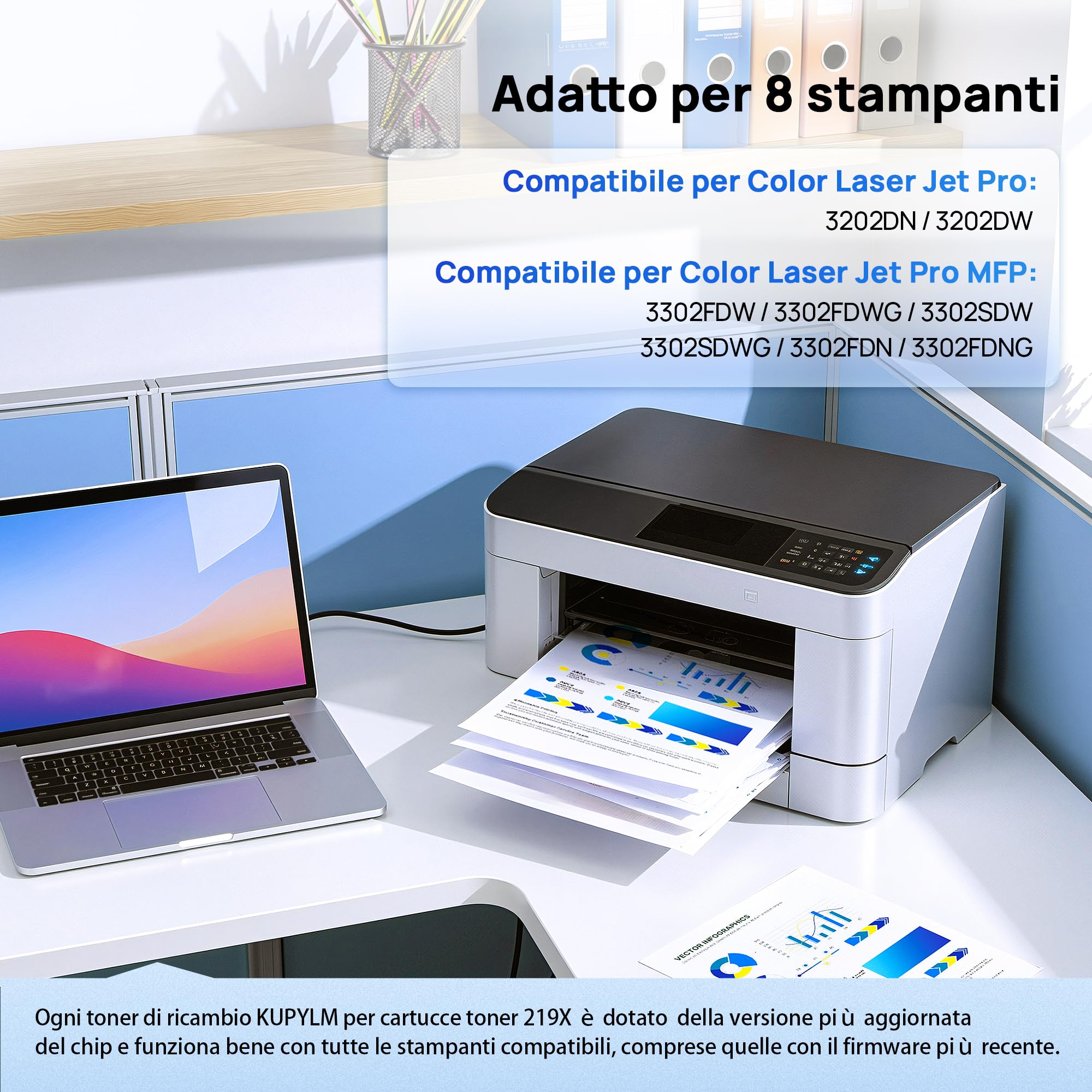 KUPYLM 219X Toner (Con Chip) Compatibile per HP 219X 219A Toner (4-Pack) | Compatibili per HP Color Laserjet Pro MFP 3302FDW 3302SDW 3202DW 3302FDN 3302FDWG 3302SDWG 219X (Nero Ciano Giallo Magenta)
