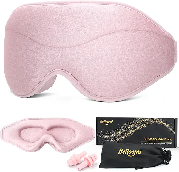 BeHoomi Sleep Mask, Premium Eye Mask for Sleeping, Total Blackout, Super Soft Comfort, Adjustable Fit, Upgraded 3D Ergonomic Designed Sleeping Mask for Home, Office, Travel, Meditation, Yoga, Pink