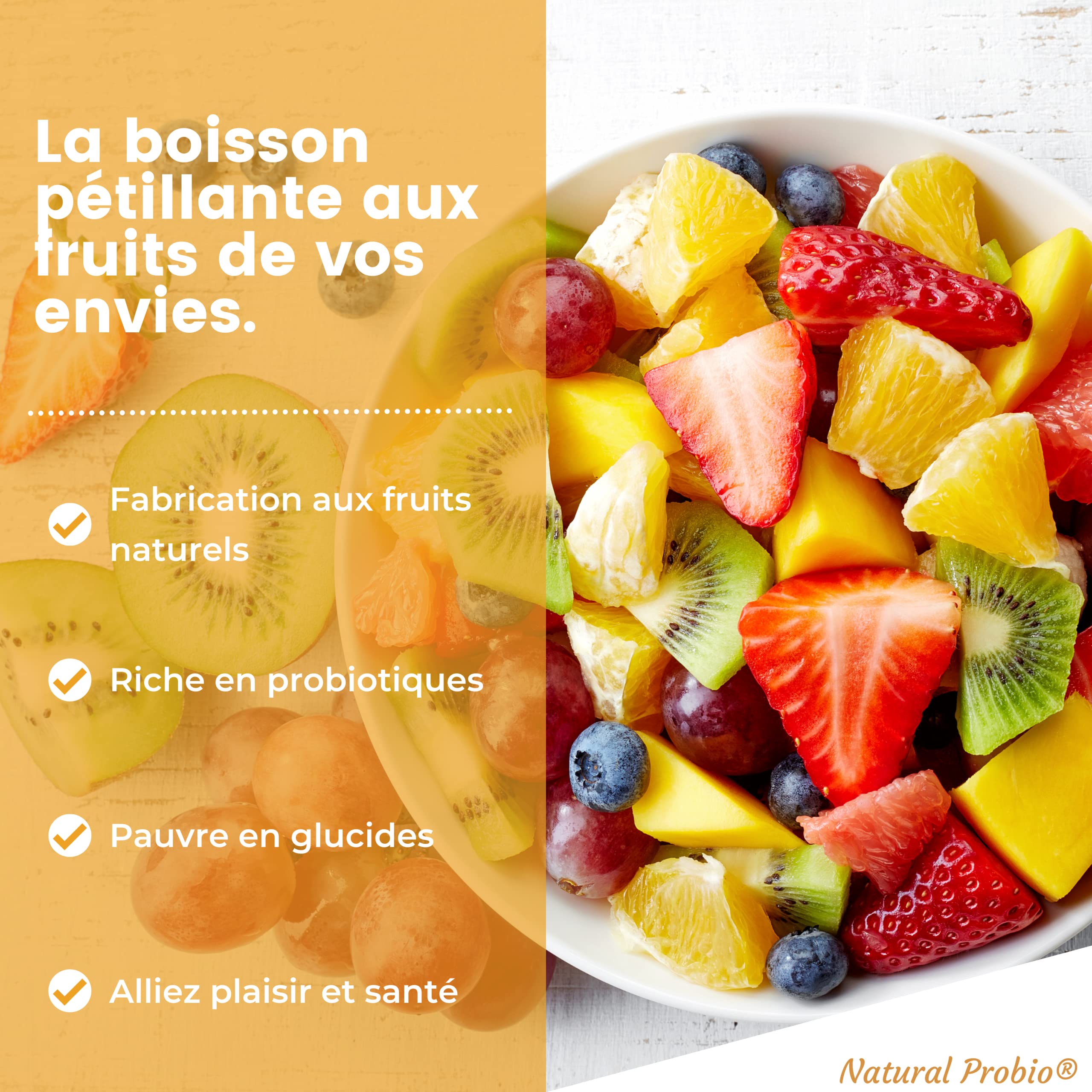Natural Probio® Kéfir d'eau - Kit de démarrage de Culture - Grains de kefir de Fruit + Notice complète Recette et Conseils + Accès Ebook, Bibliothèque Recettes