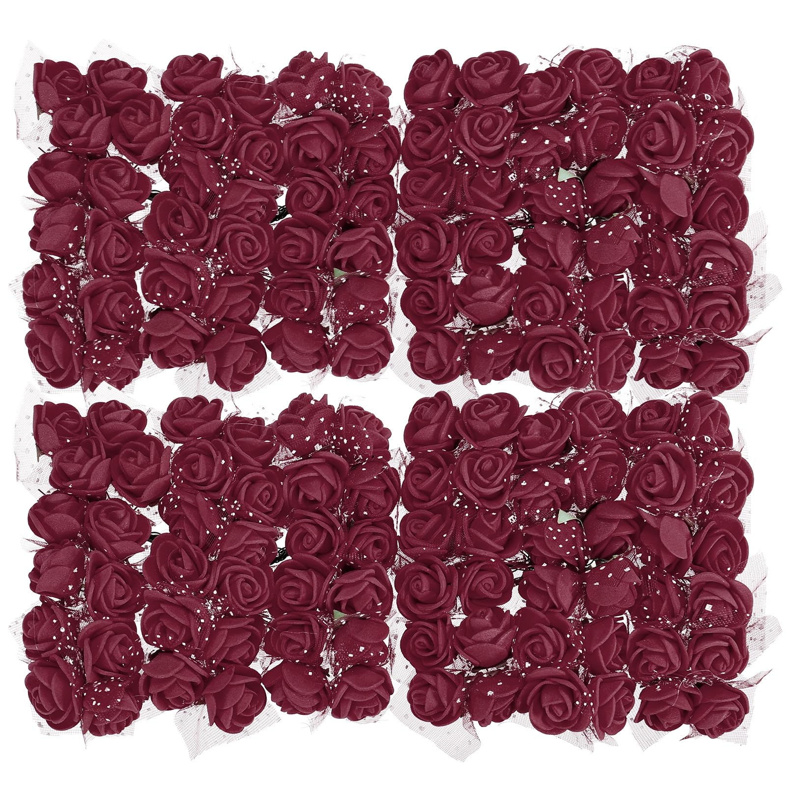 sourcing map Artificial Rose Flower Heads, Dark Red Mini Faux Flowers 0.8 Inch-1 Inch for DIY Craft Wedding and Party Decoration Pack of 144