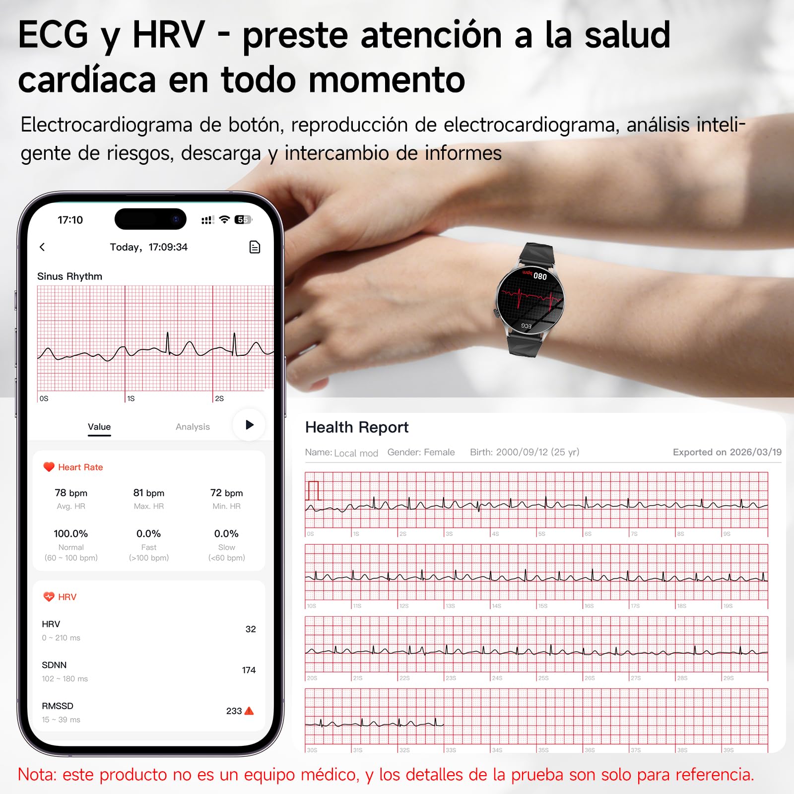 YUPENG ECG Reloj Inteligente Mujer con Presión Arterial/HRV /SpO2 /Sueño | 1.32" Salud Smartwatch con Frecuencia Cardíaca Lípidos Salud Watch Pulsómetro