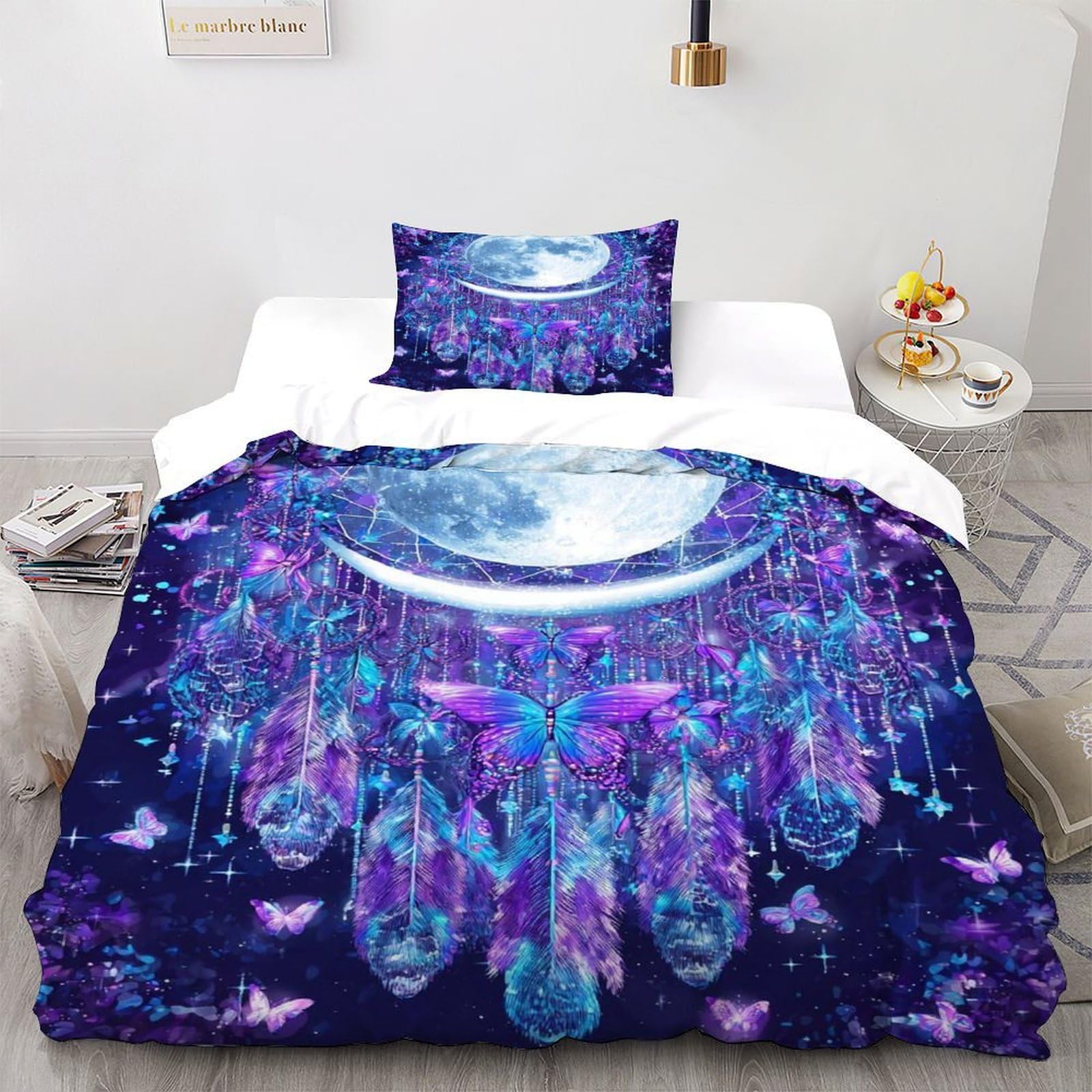 Housse de couette 2 pièces lune pour lit simple 135x200 hypoallergénique et infroissable