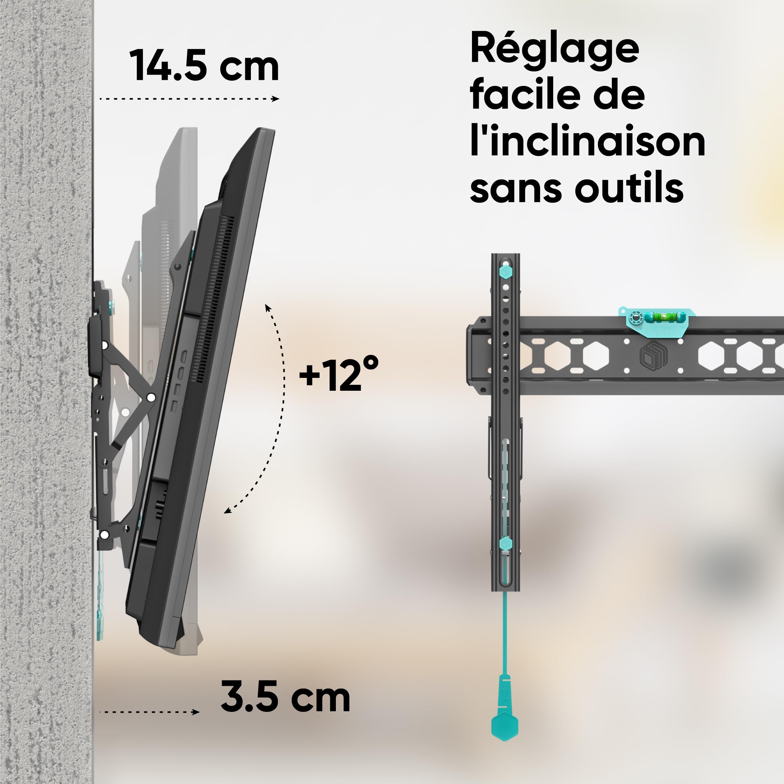 ONKRON Support Mural TV Inclinable pour 32-70 Pouces Téléviseur, Fixation Tele Murale Poids de 60 kg, Accroche Television Murale VESA 75x75 - VESA 400x400 mm, Support TV Mural Universel Noir TM5-B