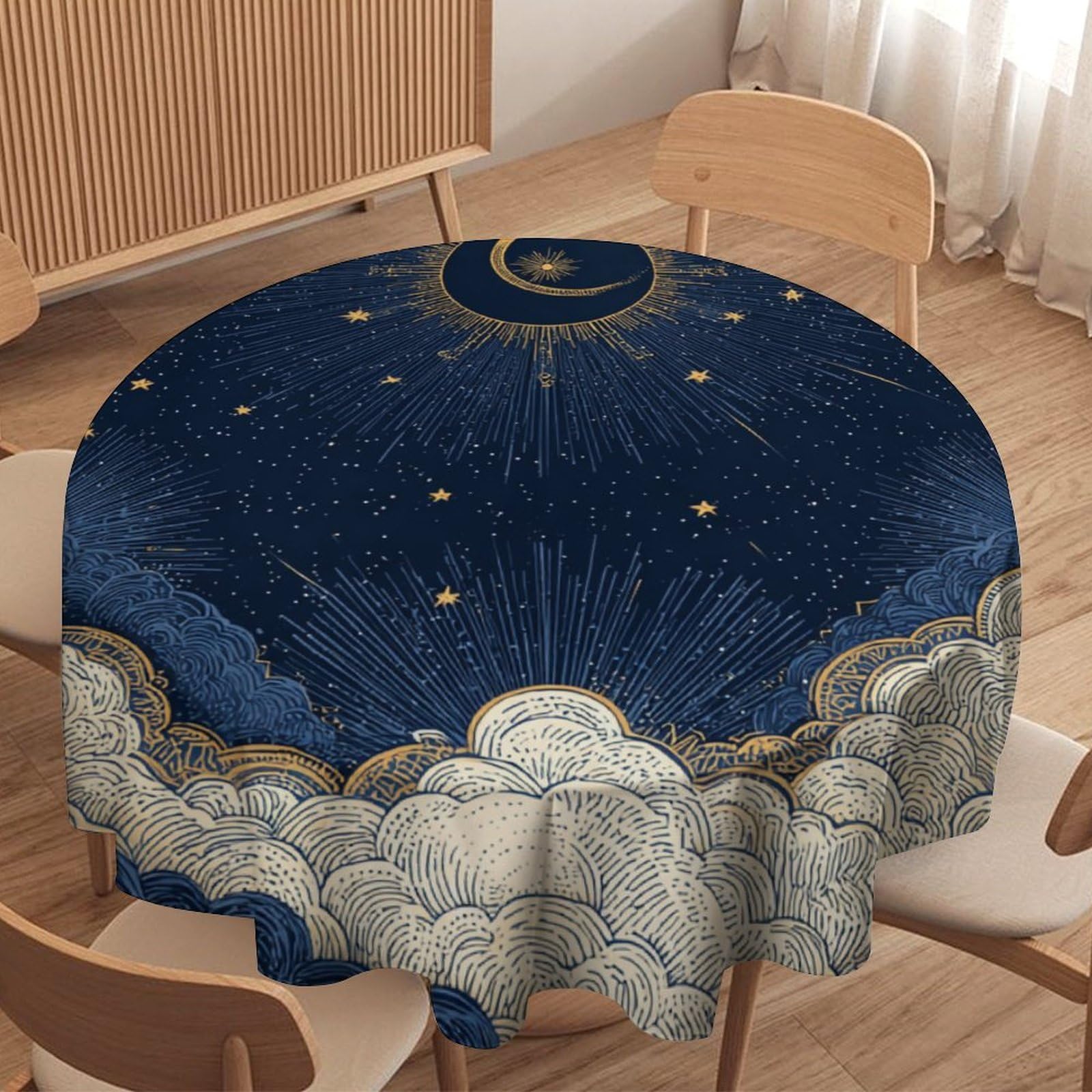 LUYYSKY Classic Abstract Woodland Forest Waterproof Round Tablecloth Modern Art Starry Sky Star Cloud Print Washable Table Cover for Kitchen-177.8" Wx177.8 L cm