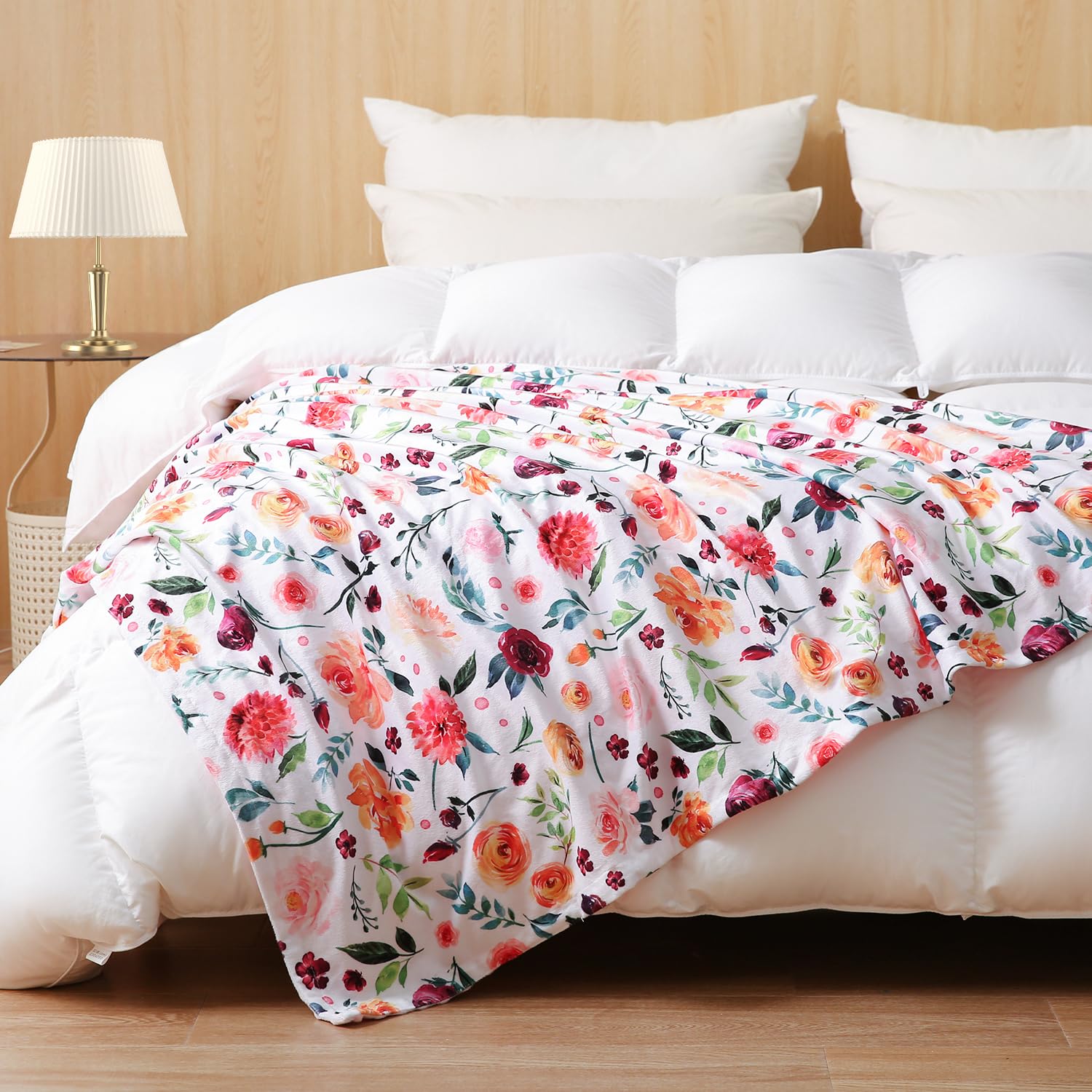 BORITAR Baby Blanket for Girls Super Soft Double Layer Minky with Dotted Backing, Receiving Blanket with Elegant Floral Multicolor Printed Blanket 50 x 60 Inch(125x150cm)