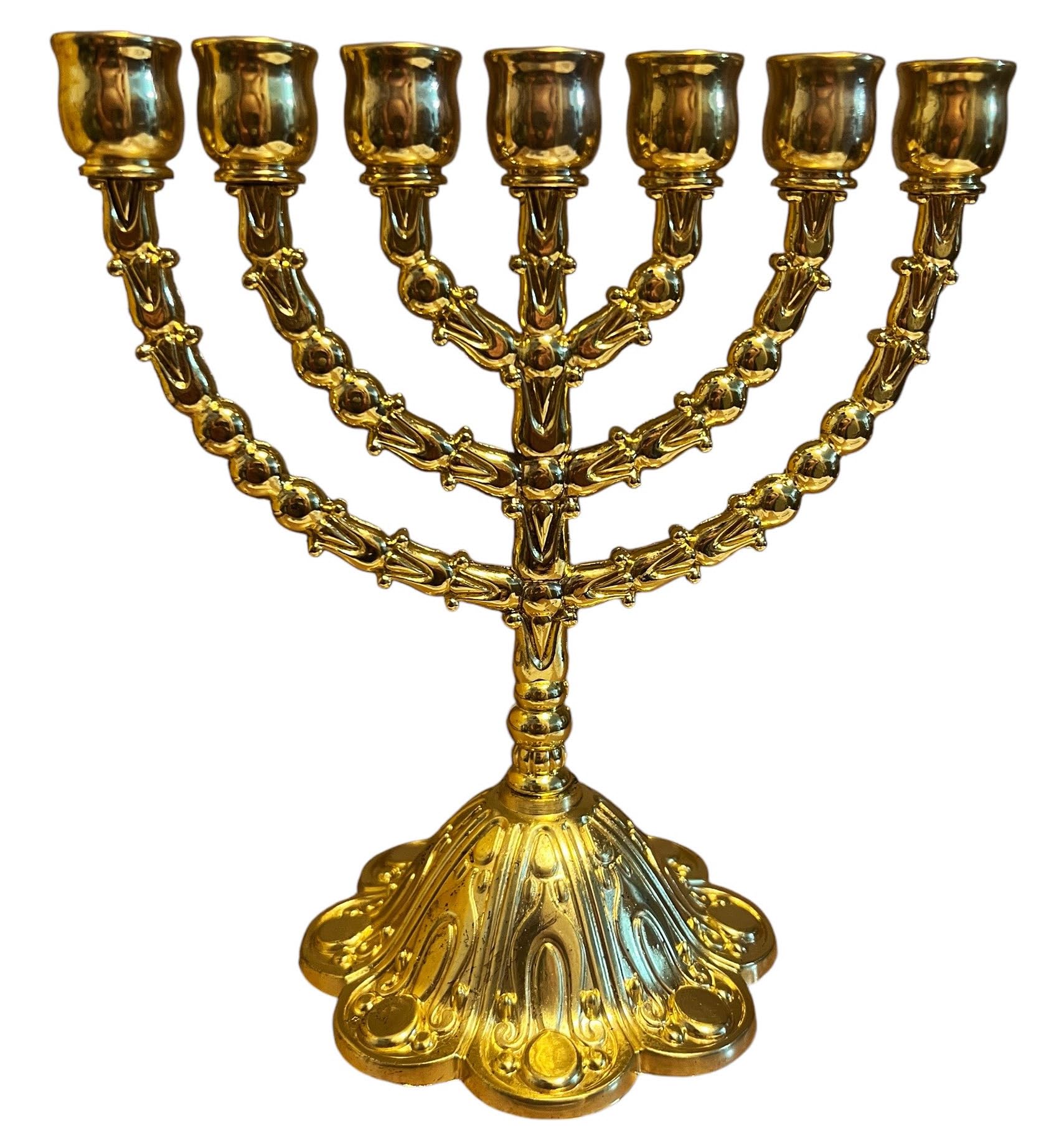 LION OF JUDAH MARKETFlower Base Jerusalem Menorah 7" (Gold)
