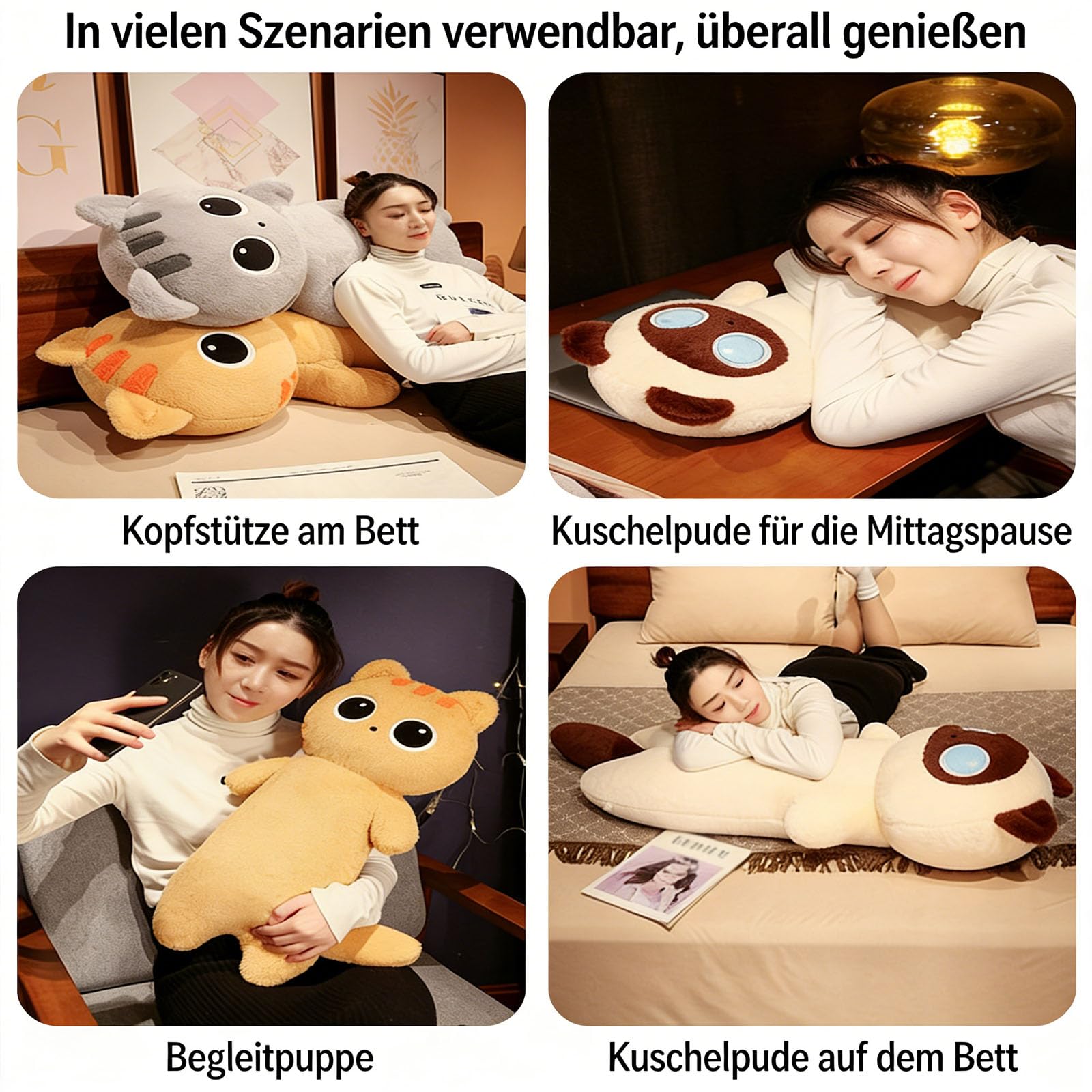 Lange Katze Kuscheltier, Katzen Plüsch Kissen, Süße Kätzchen Plüschtier, Niedlich Stofftier Spielzeug zum Spielen & Kuscheln, Plüschkatze Spielzeug Puppe Geschenk für Kinder Freundin (130cm,Beige)