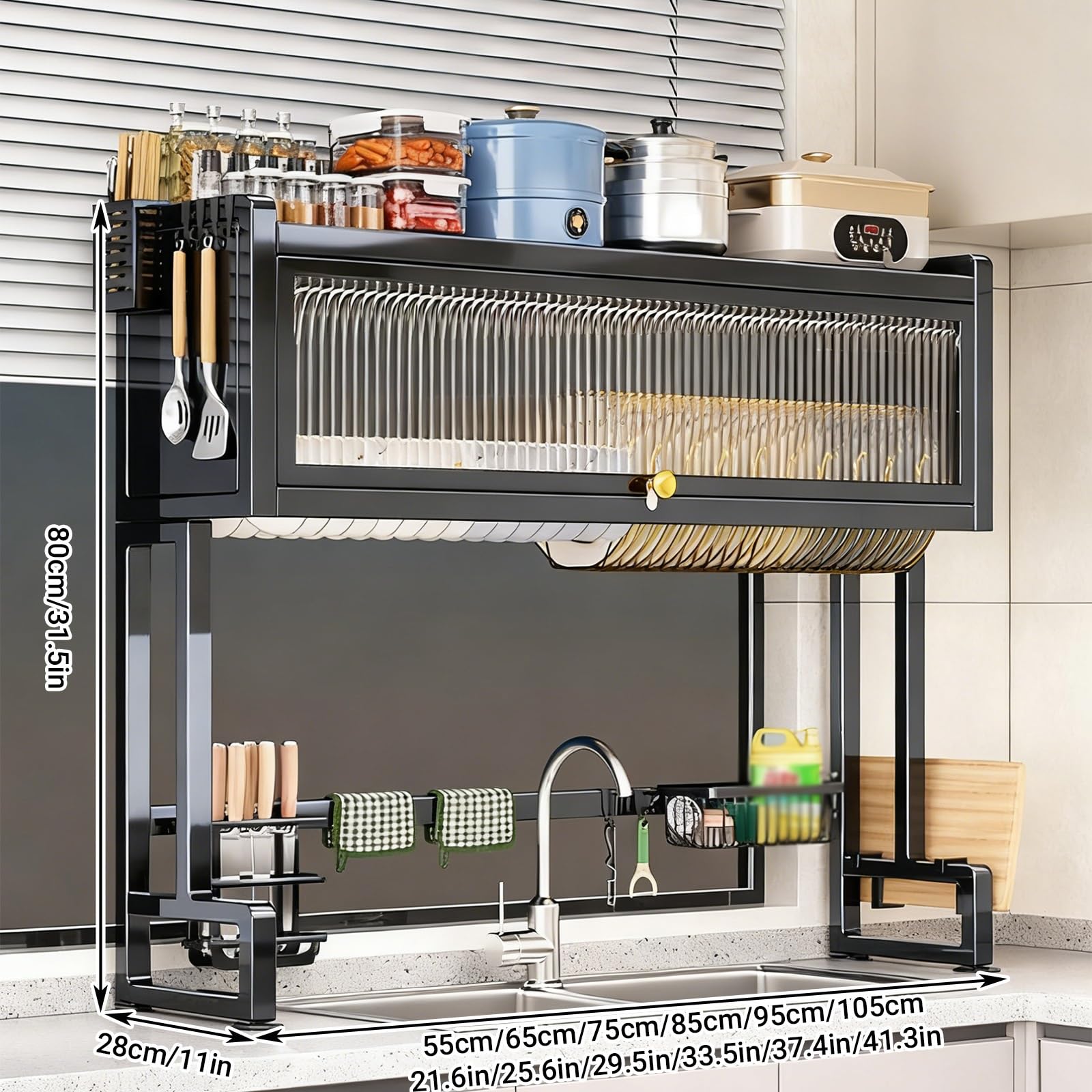 Escurridor de platos multifuncional de acero inoxidable para encimera, para platos, vasos, cuencos y cubiertos