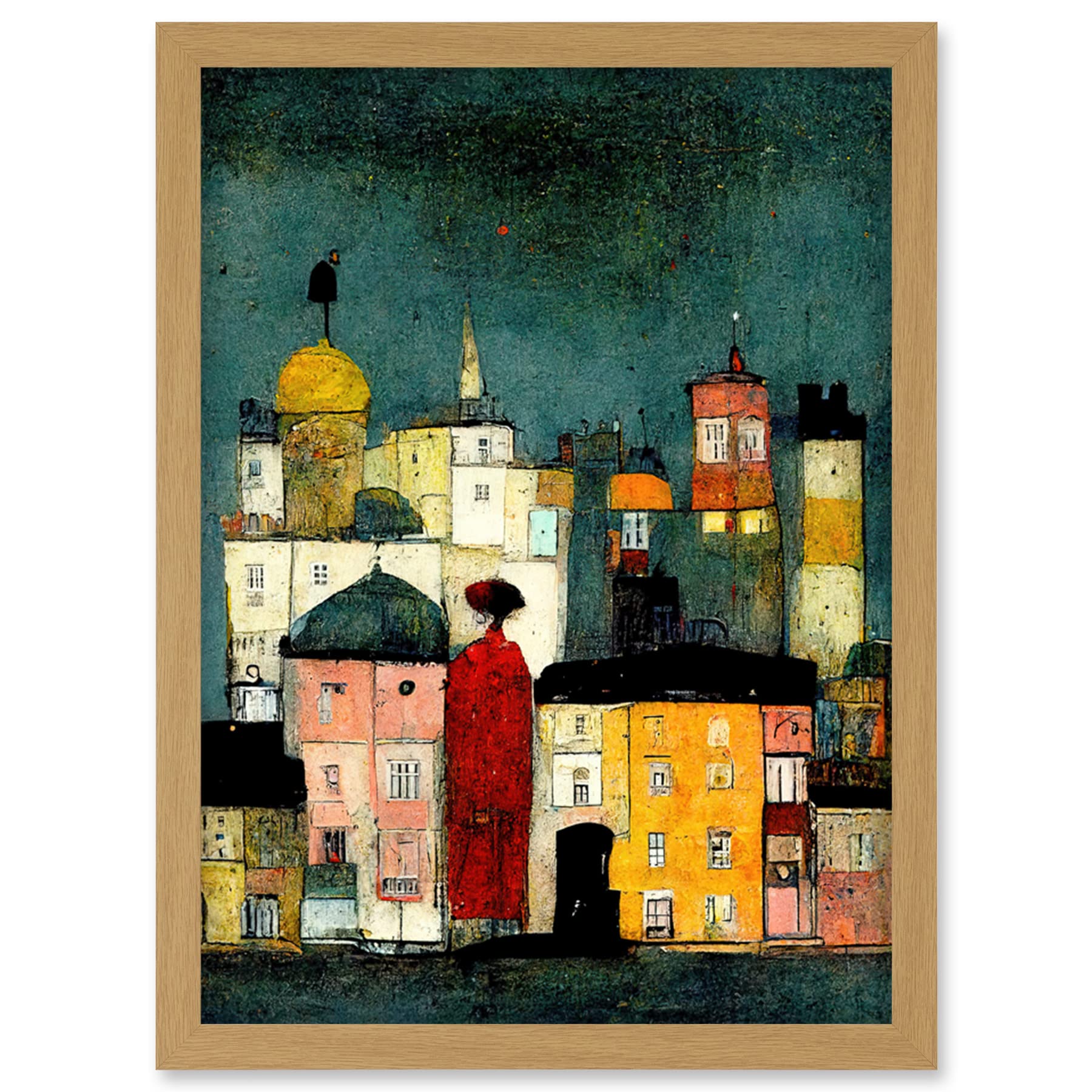 Doppelganger33 LTD Onlooker Quirky Colourful Street Scene Artwork Framed Wall Art Print A4