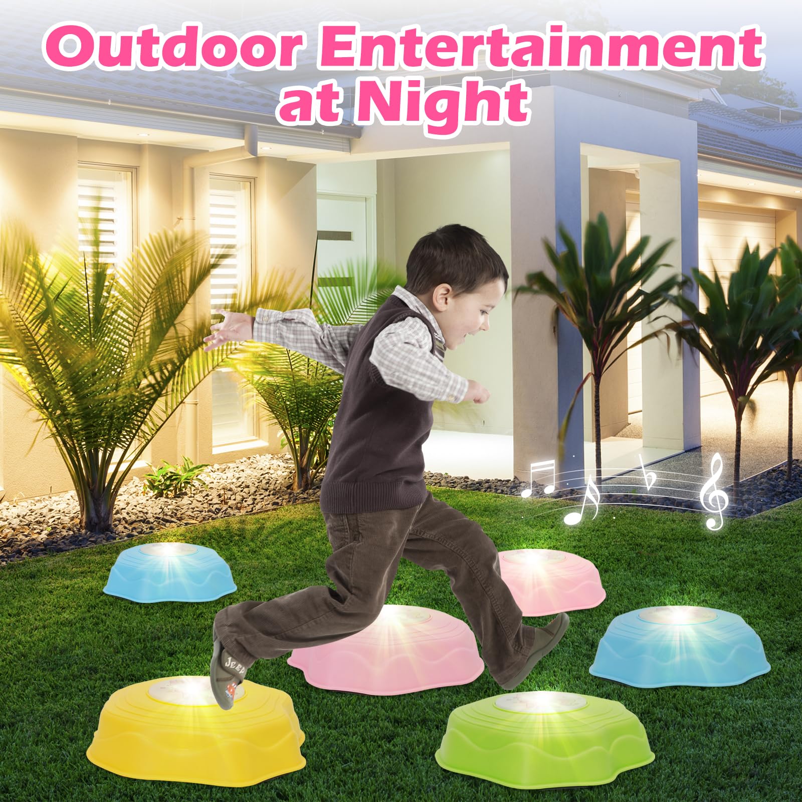 Pierre d'équilibre pour Enfants avec Lumières et Musique, 6PCS, Parcours Motricité Enfant, Dalle Sensorielle Module Motricité Intérieur et Extérieur, Favorise l'équilibre et la Compétences Motrices
