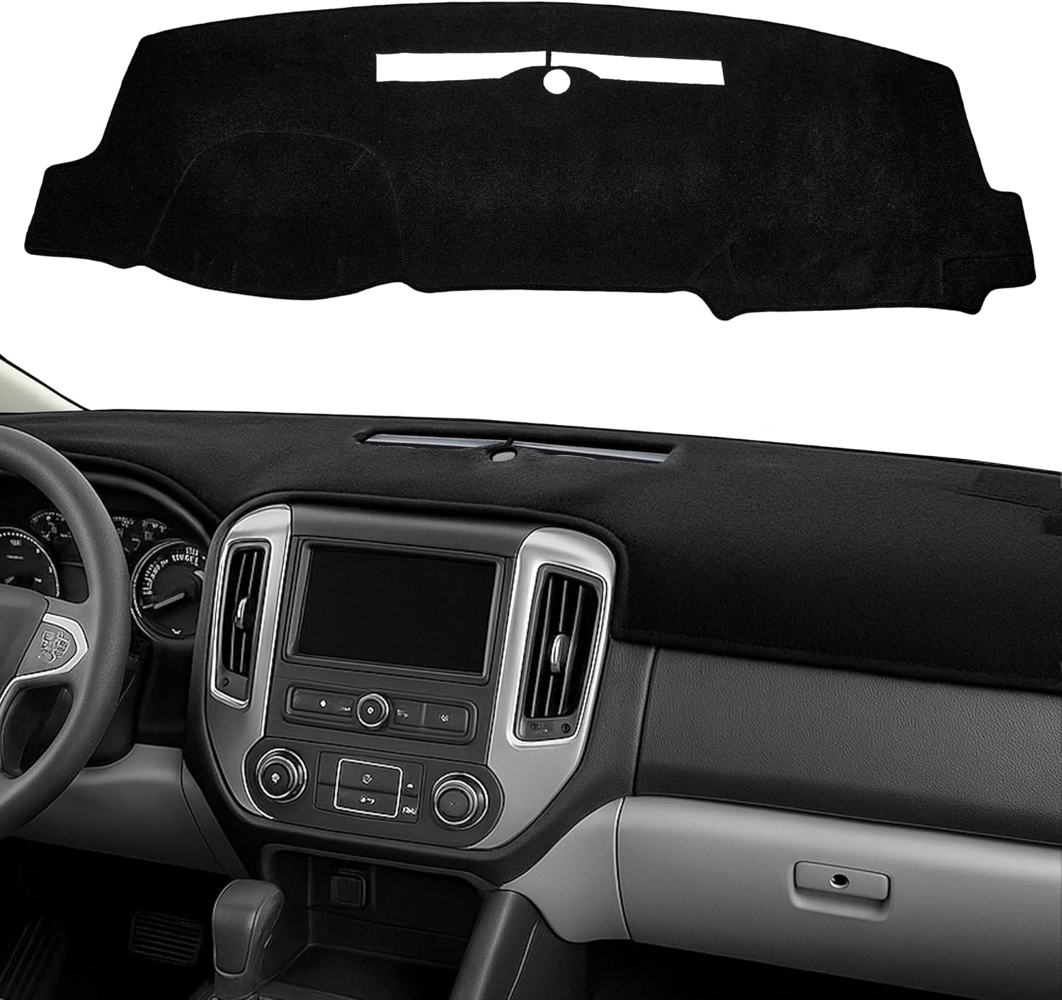 Dash Cover Fit for 2014-2018 Chevy Silverado/GMC Sierra 1500, Dashboard Cover for 2015-2019 Silverado/GMC Sierra 2500HD 3500HD Sun Shade Pad Custom Fit Dash Mat (Black)